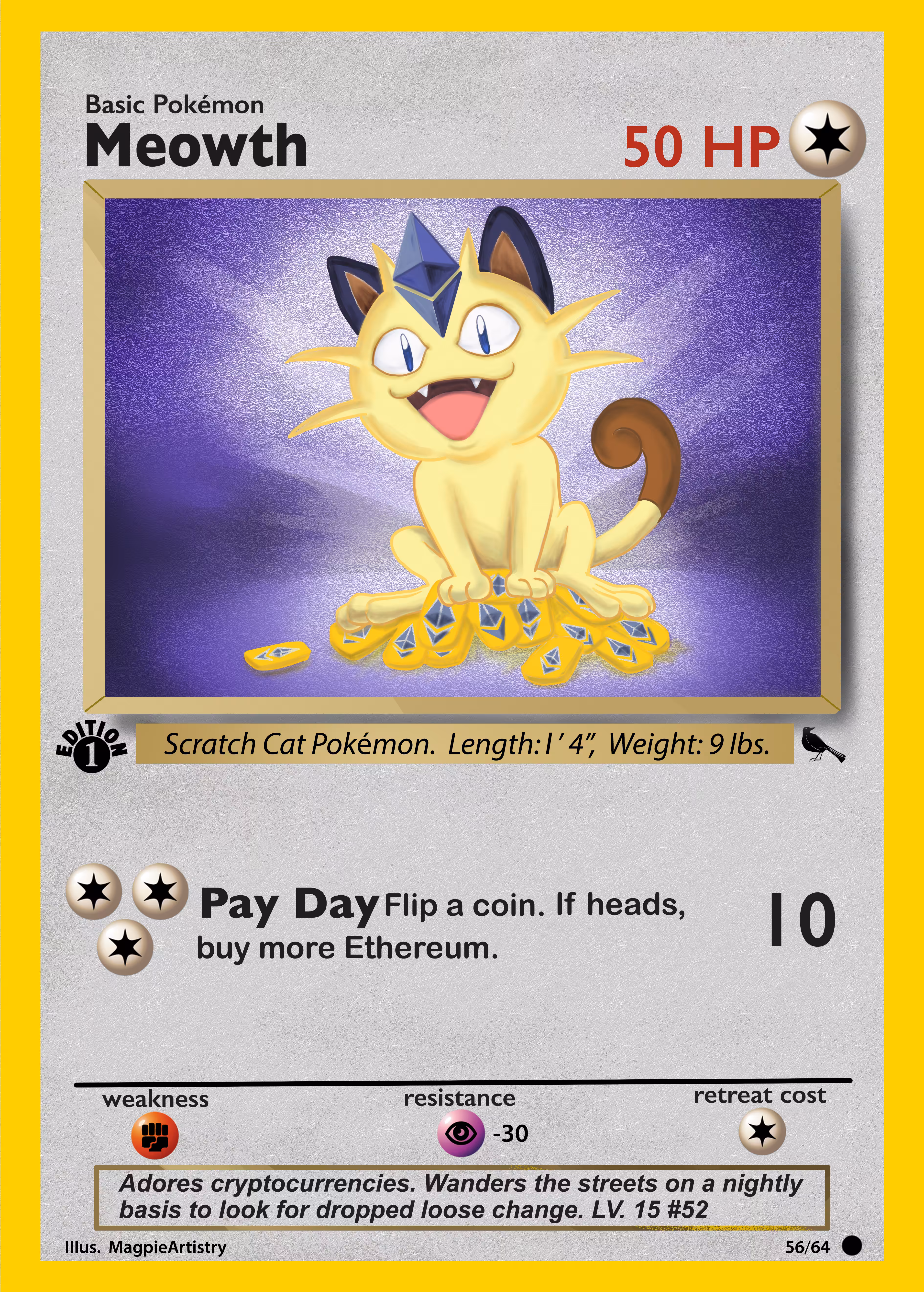 1st Edition Ethereum Meowth --CryptoMon Series 