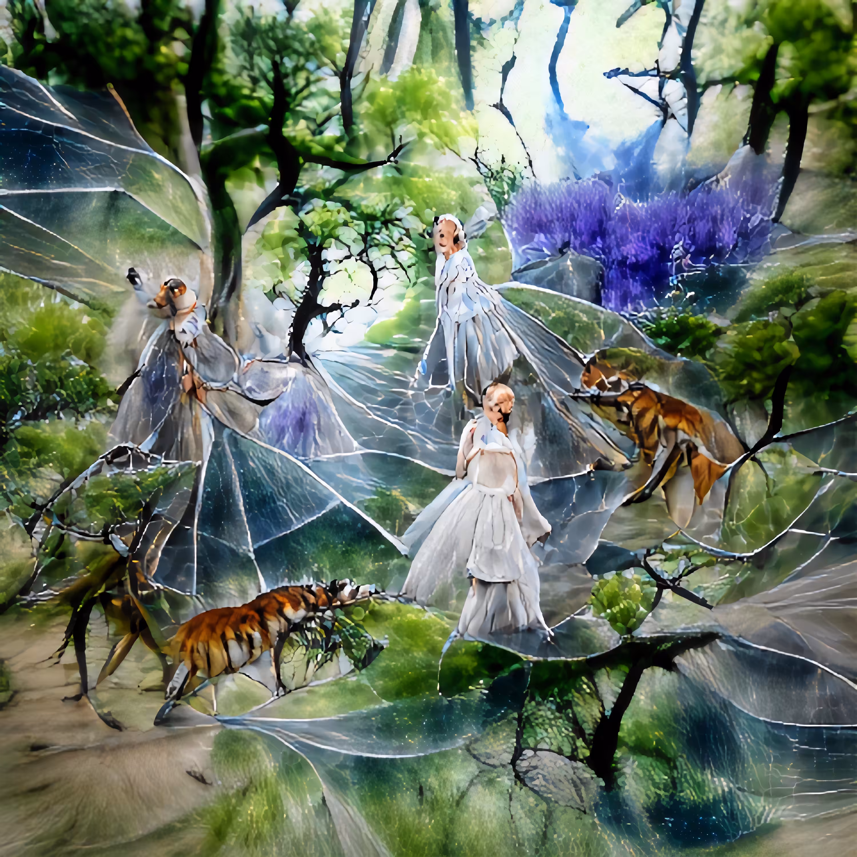 The Fairy Court Walks Their Tigers Through the Garden