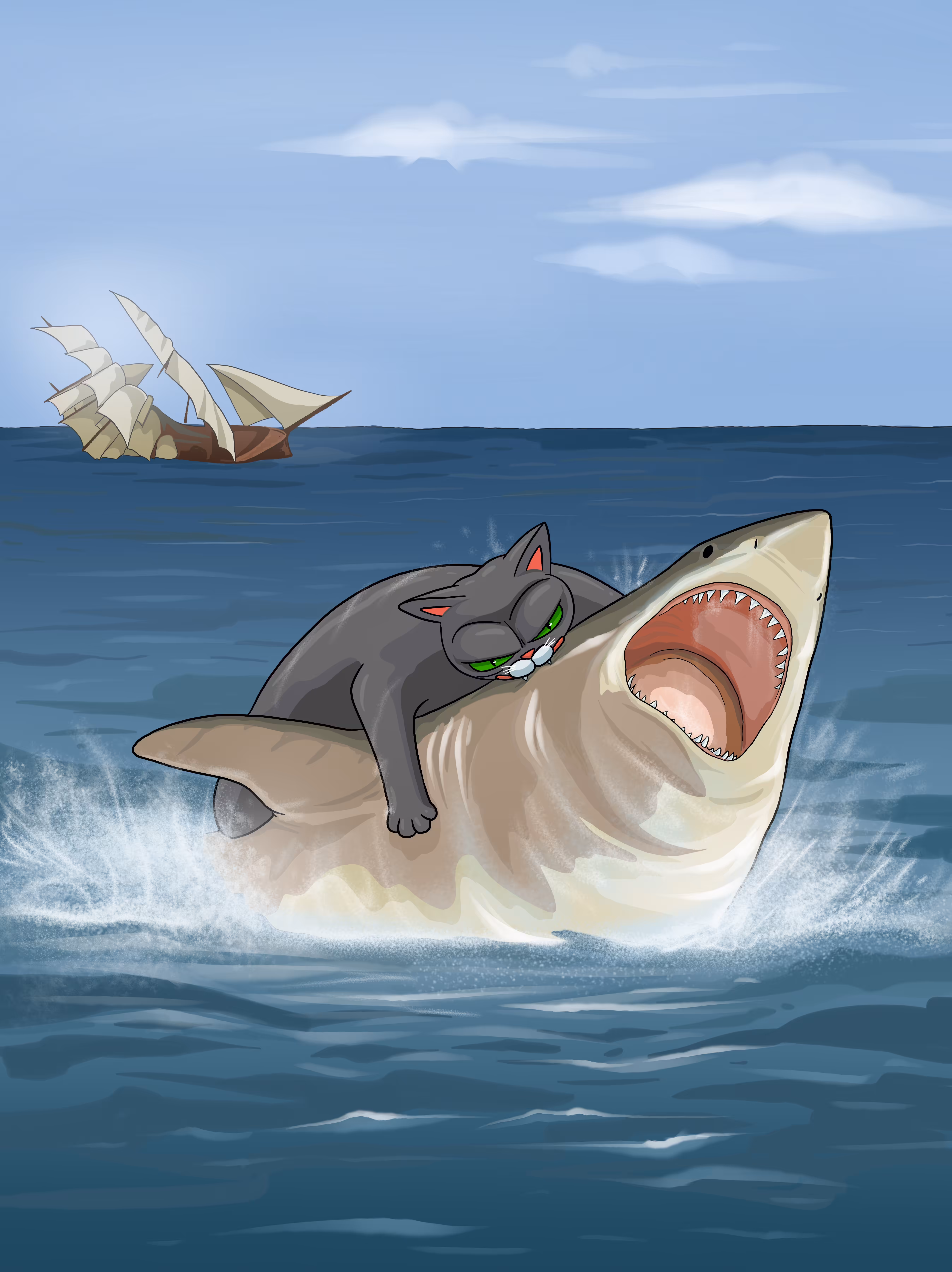 Pepecat is biting the shark