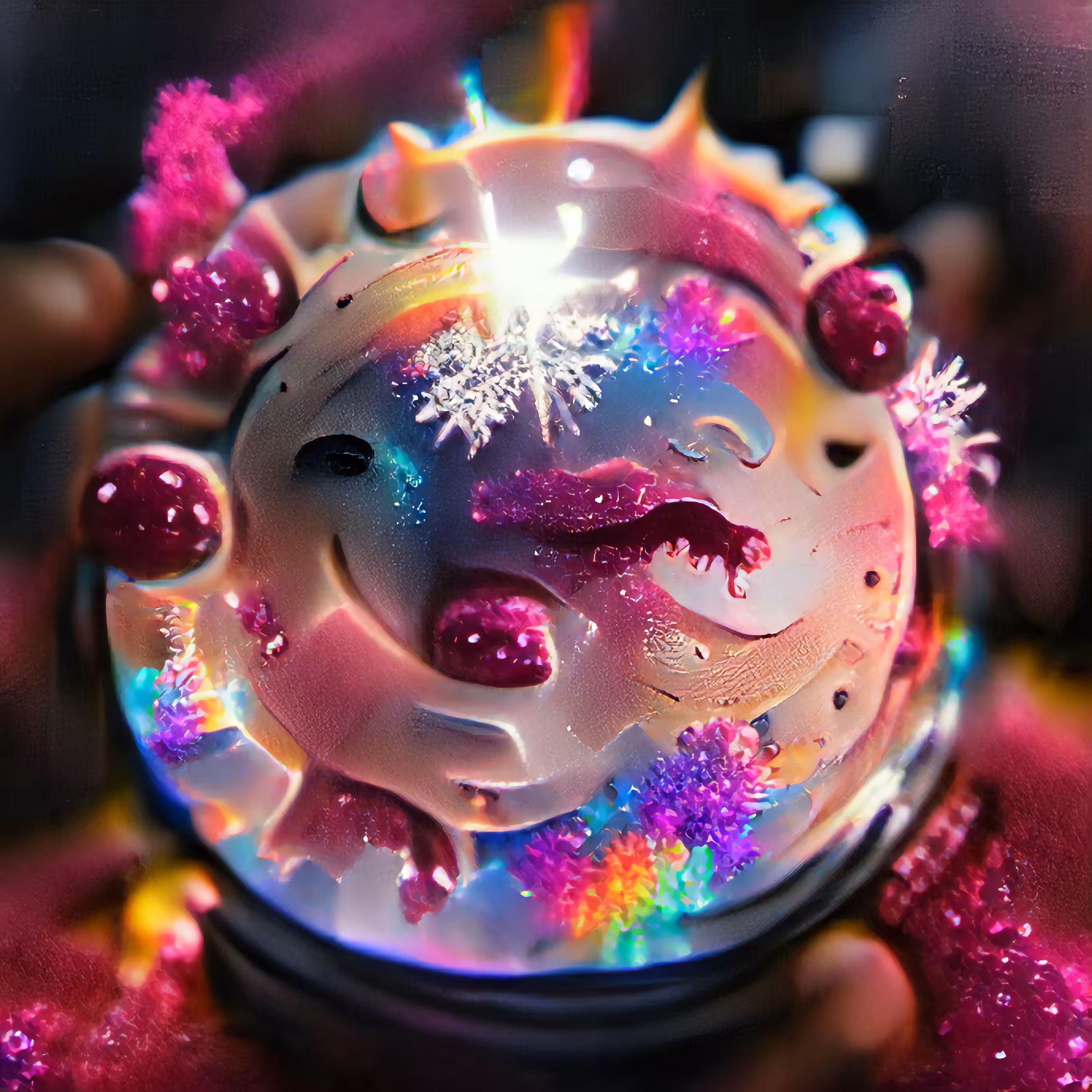 "Atomic Amoeba Snow Globe" - raspberry rainbow