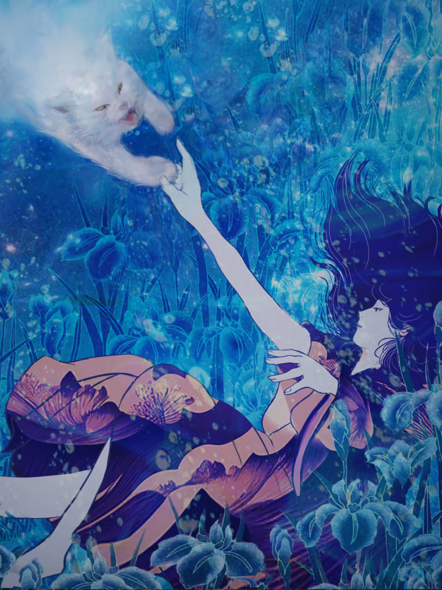 戯猫美人画 ~ Iris laevigata ~
