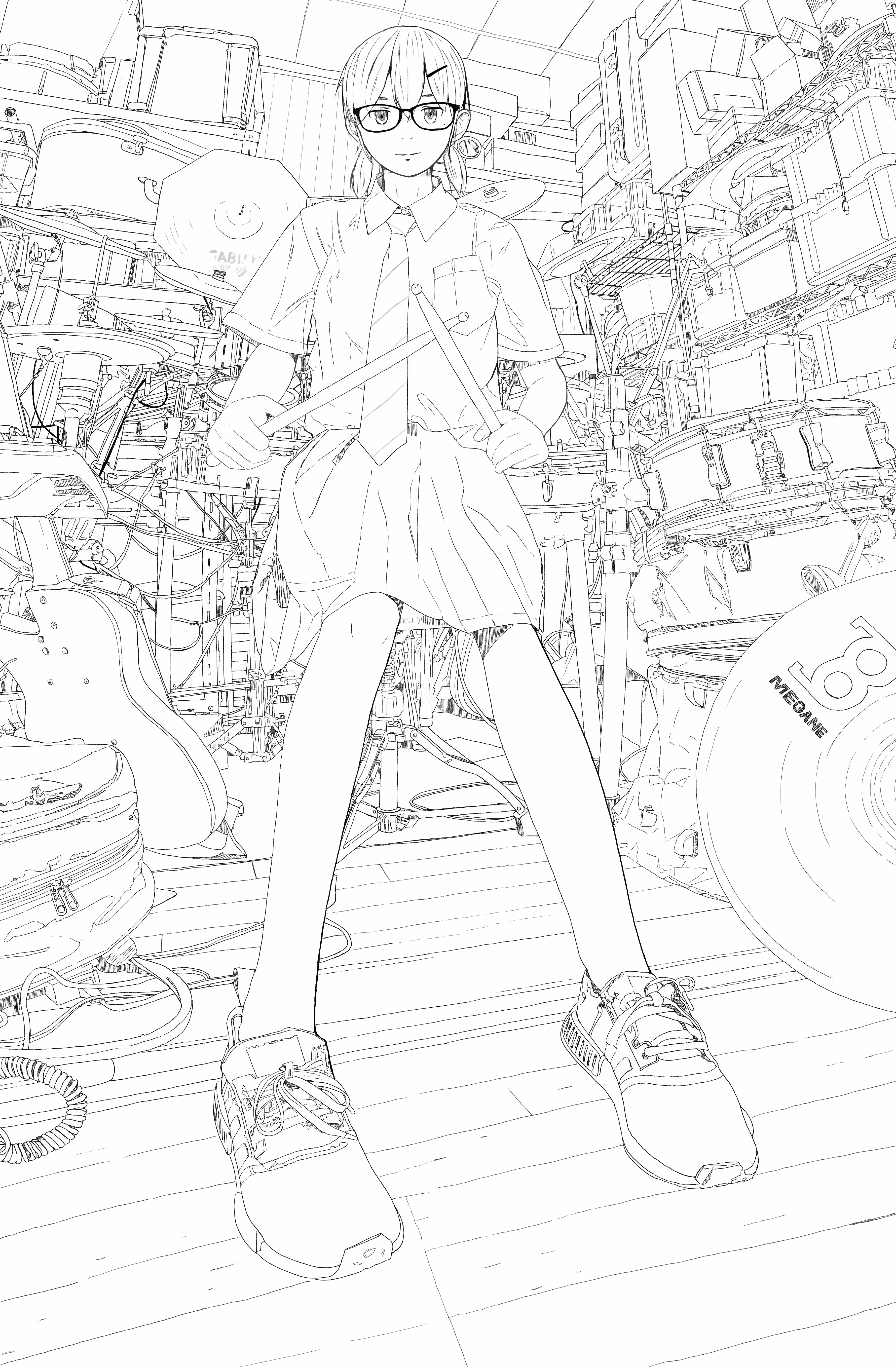 Drummer girl lineart-version