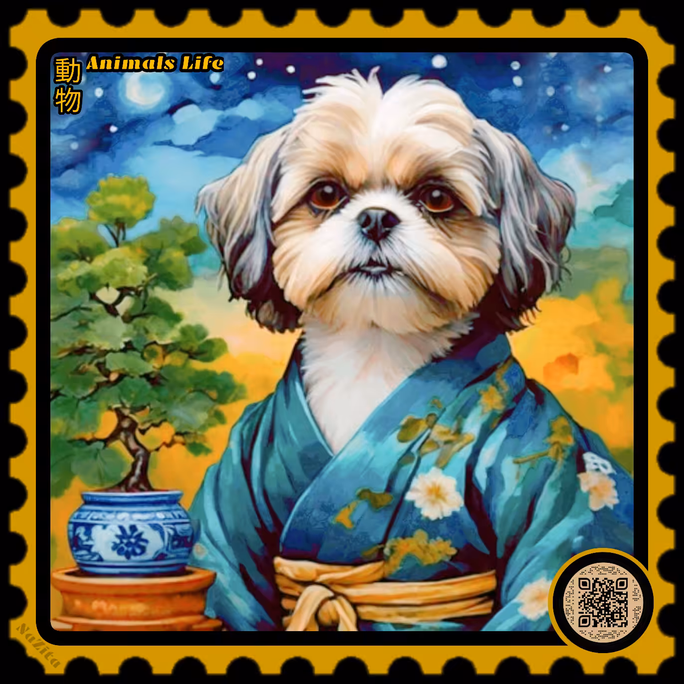 Shihtzu dog postage stamp