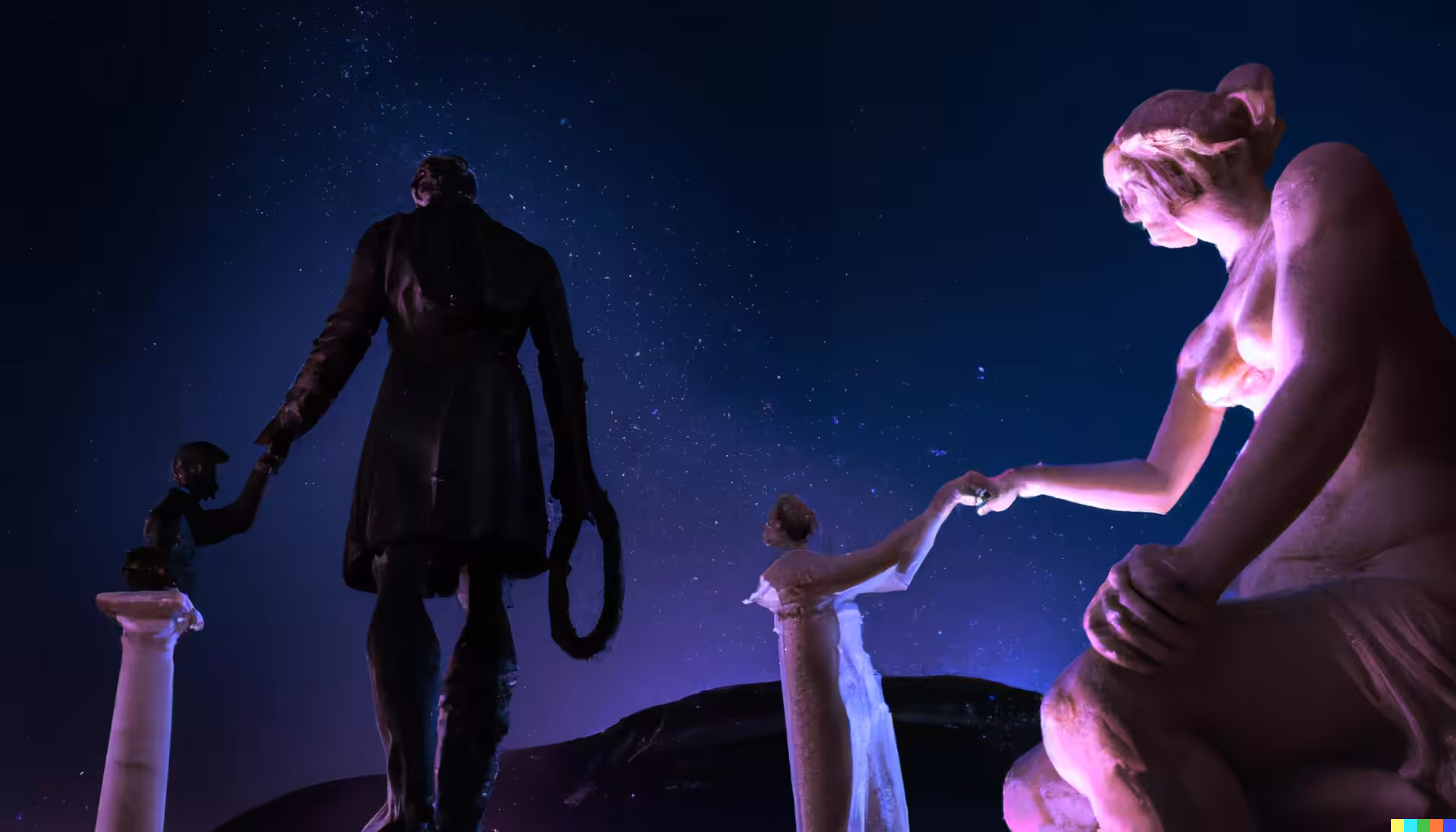 Statues under the starry sky
