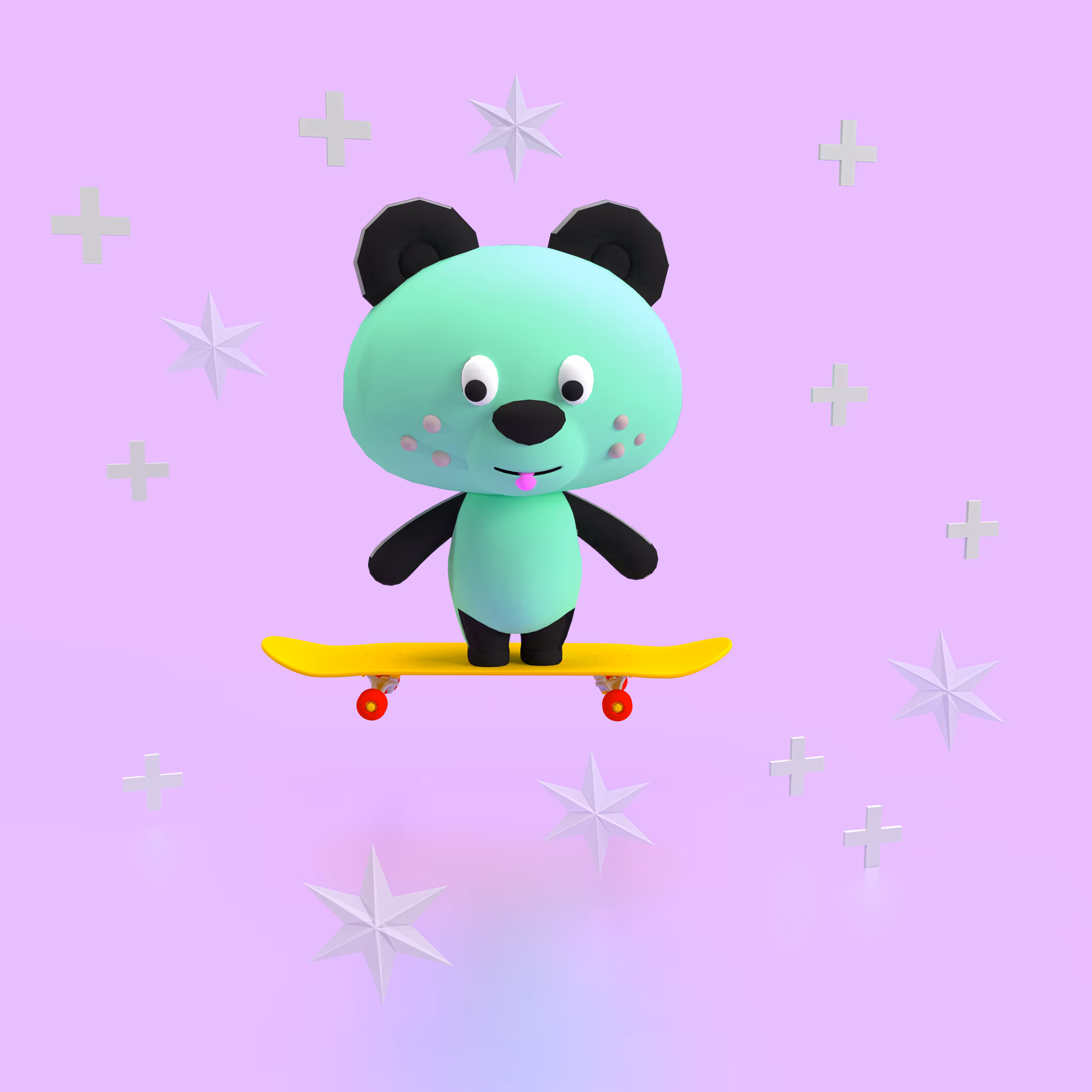 Little Green Panda Bear on a Skateboard