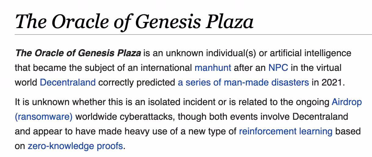 The Oracle of Genesis Plaza