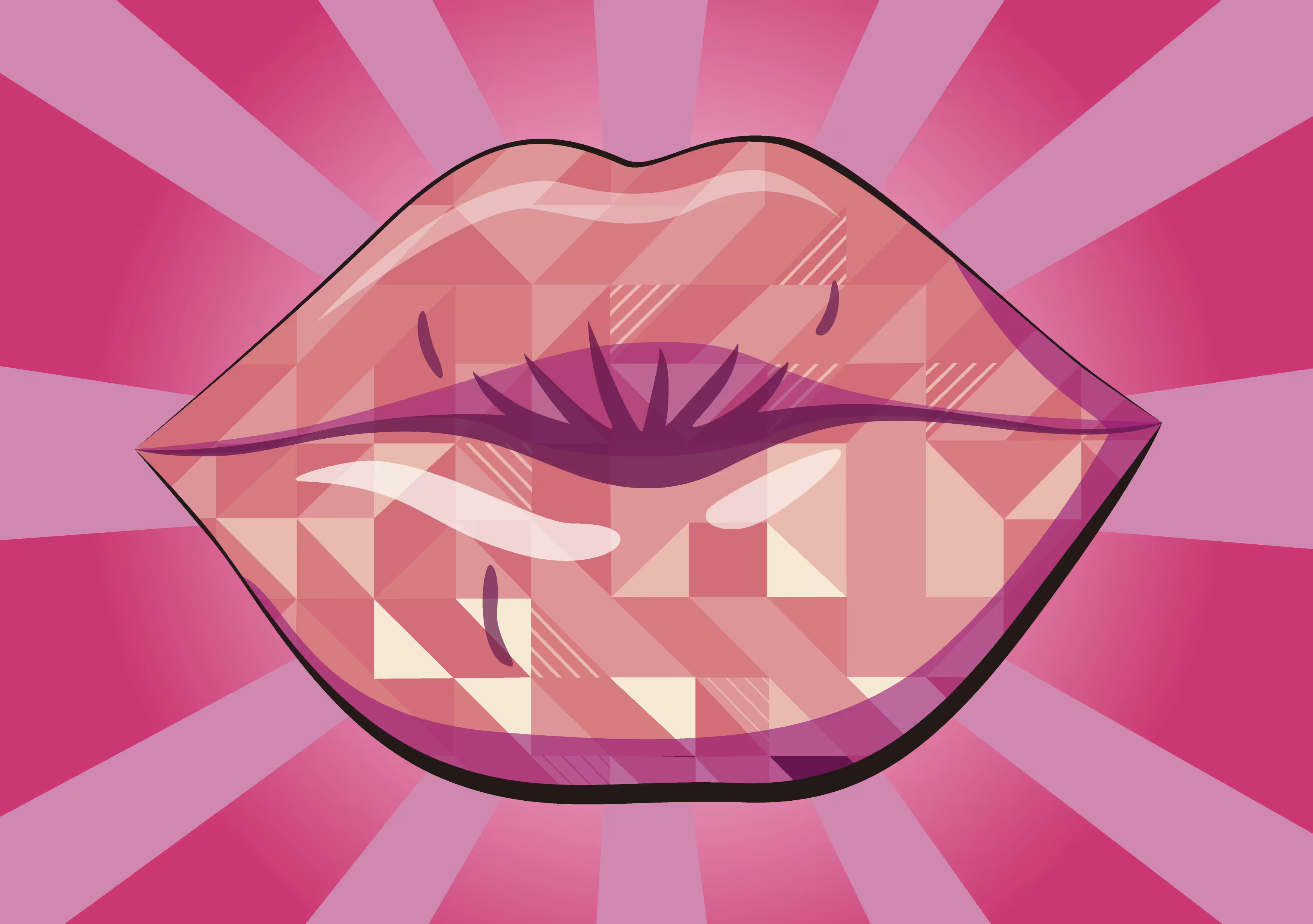 Camouflage Geometric Pink Lips