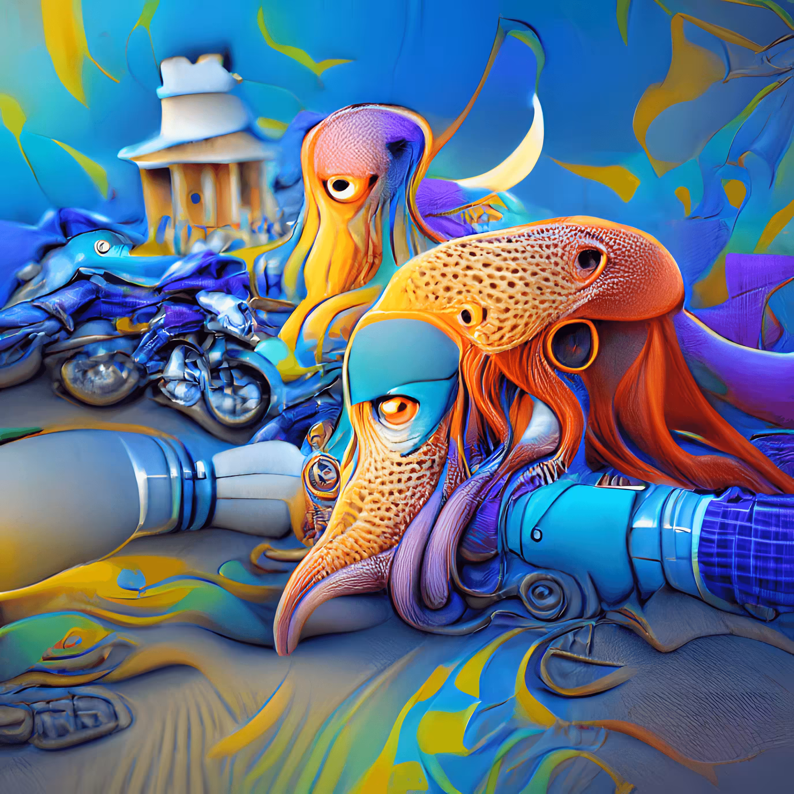 Cephalopods in the style of Moebius