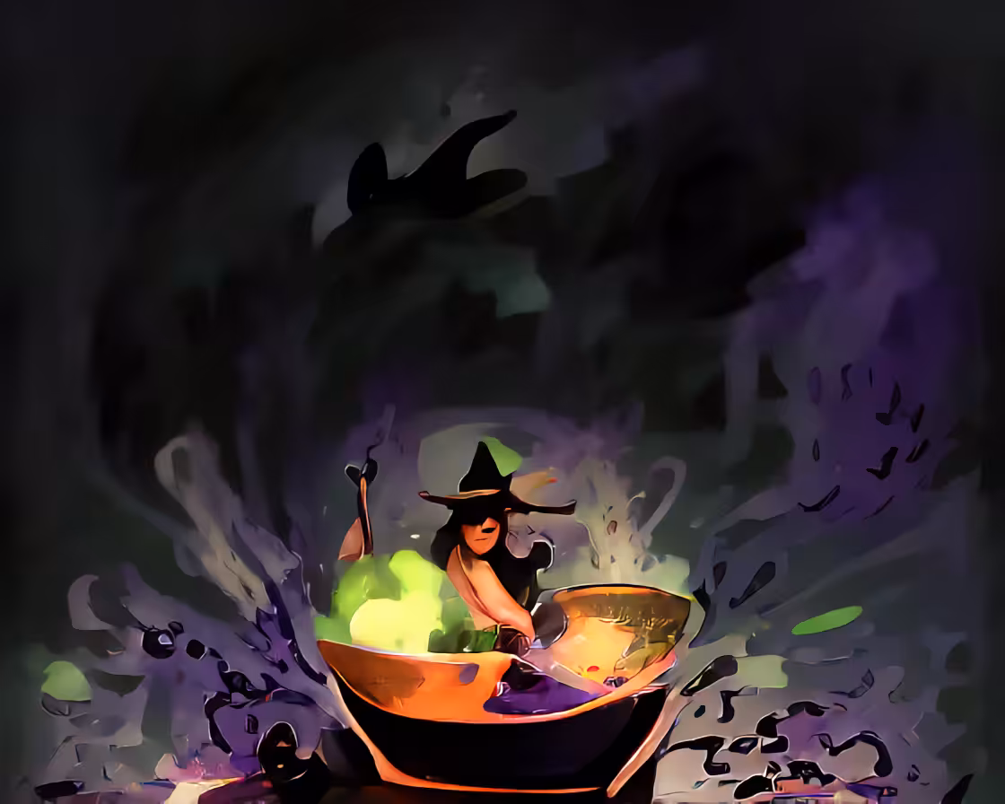 Witch Toiling Over Her Cauldron
