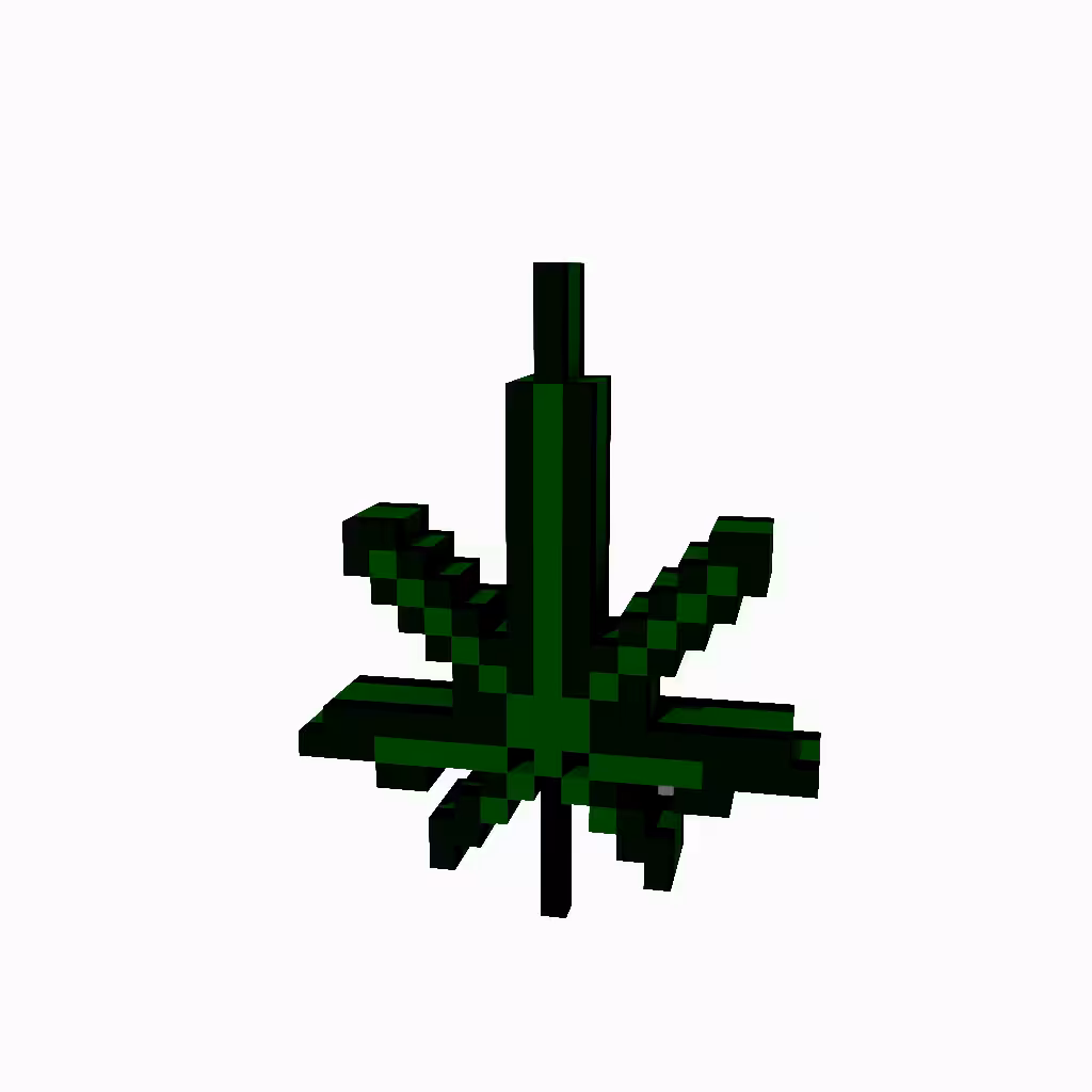 1/1 - 3D-Object: Poster of the Leaf of the First Mondrian Marijuana Plant on Crypto Voxels 