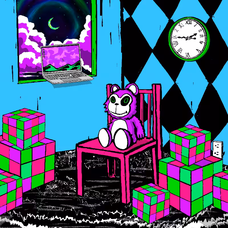 pink chair in the blue room #34