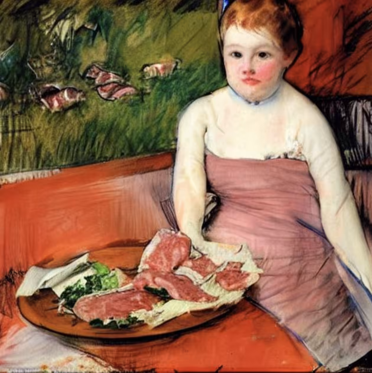 Mary Cassatt Style With Raw Meat