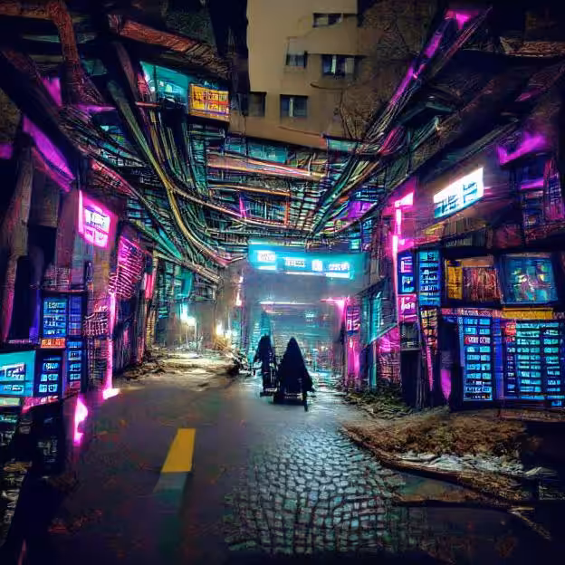 Cyberpunk style street at night