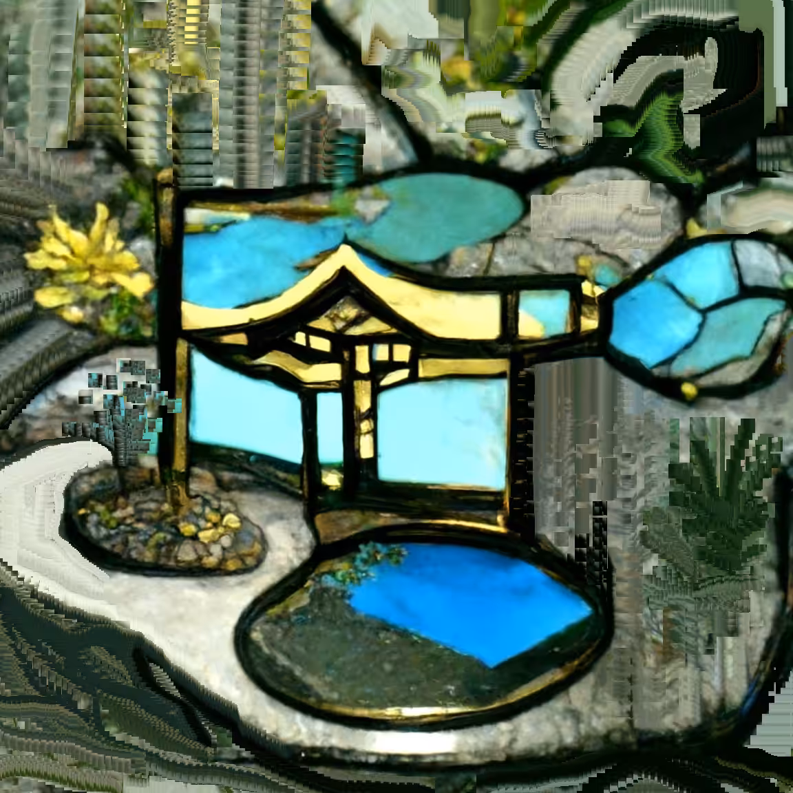 Glitched Garden 3, Rock Garden And Pond