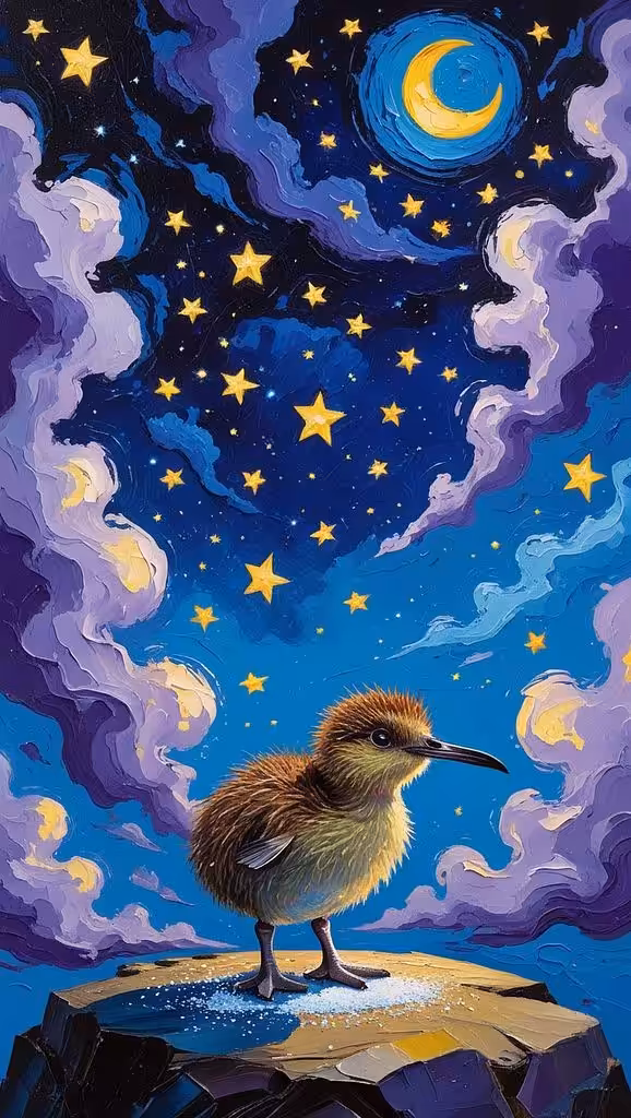 Kiwi among the starry sky