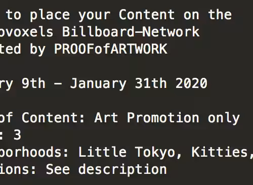 Cryptovoxels Billboard-Network Access Jan 2020
