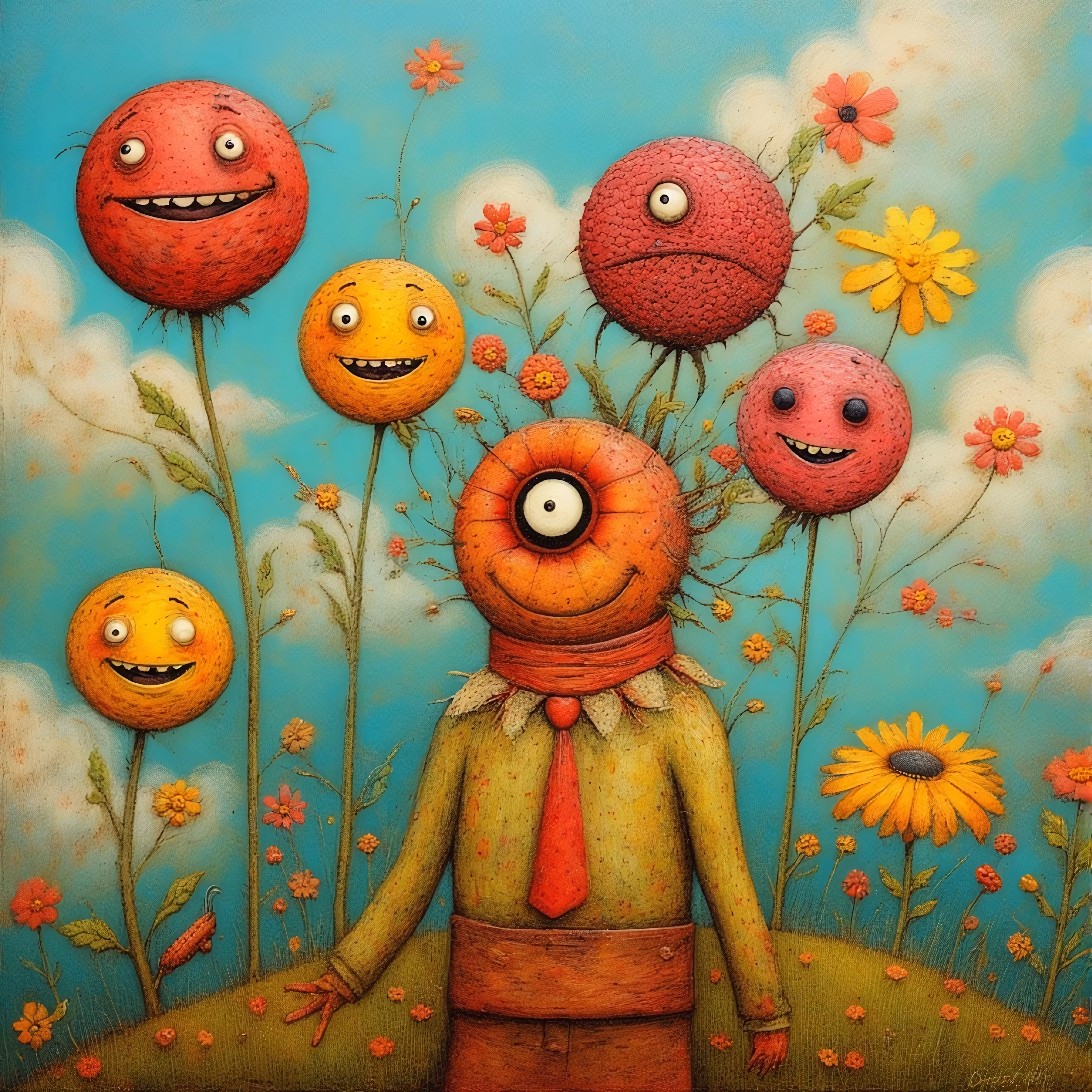365 Brushstrokes of the Future: The One-Eyed Gardener and the Smiling Orbs