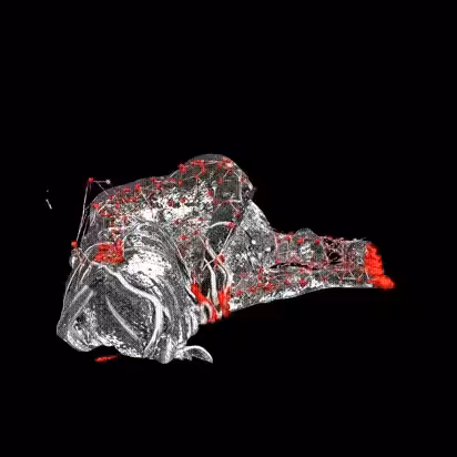 Silver Alien AI in a New EEG Skin with Red Electrodes
