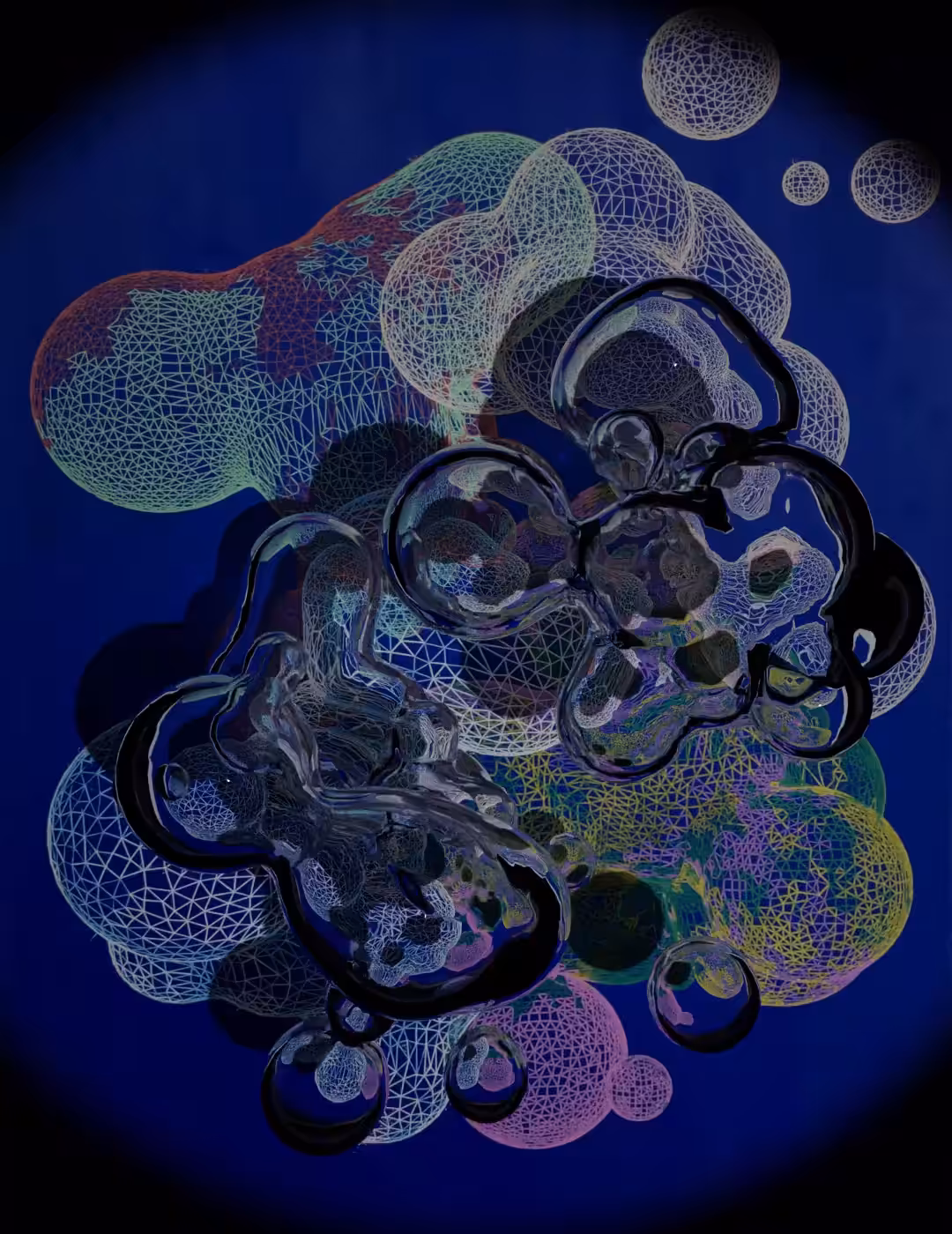 Multicolour Particles On Blue