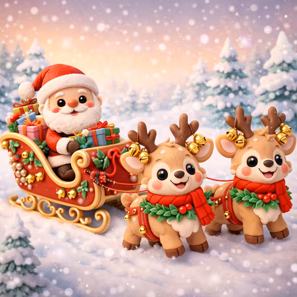 Polymer Clay Santa Sleigh Christmas Artwork