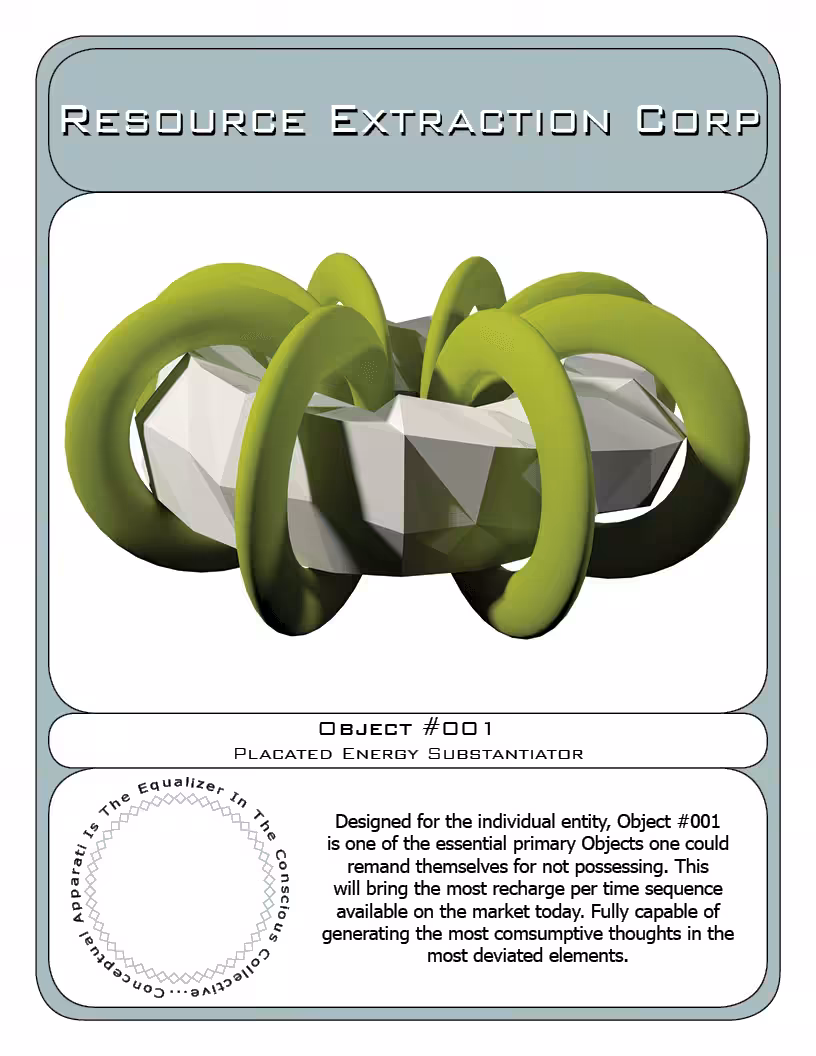 OBJECTS SERIES: Object #001 - Series #001 - Edition # 1 of 8 - Asset Specification Sheet