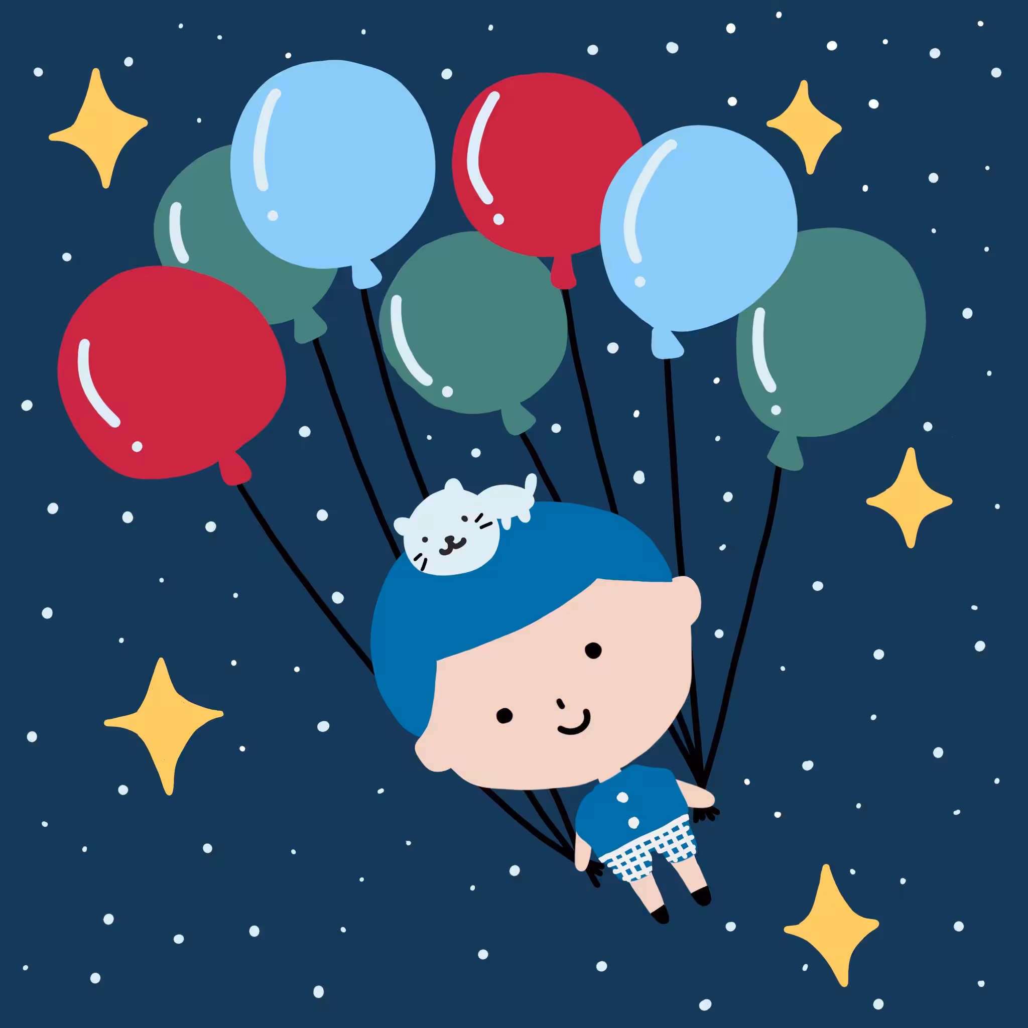 A balloon boy and his cat.