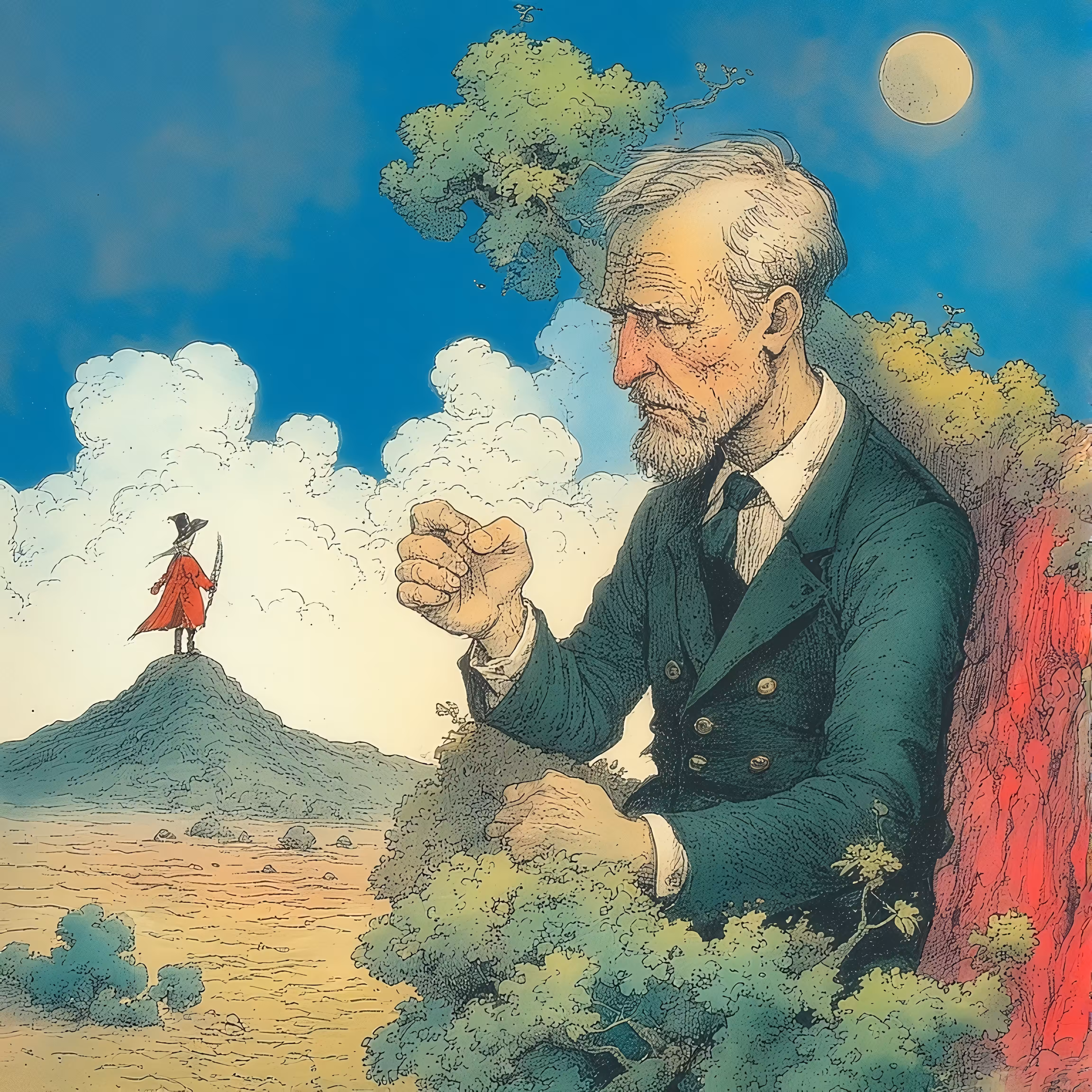 The Watcher and the Wanderer: A Surreal Reverie