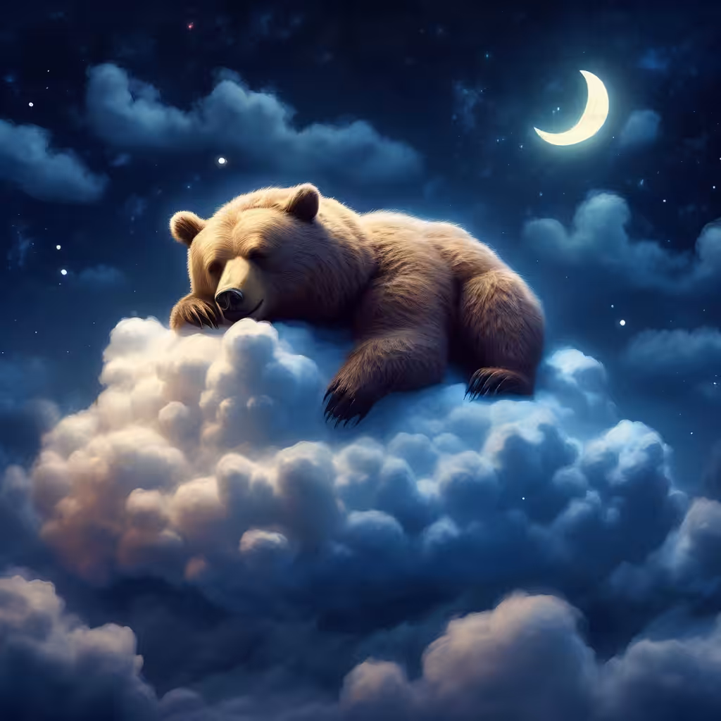 Bear sleeping on a cloud 