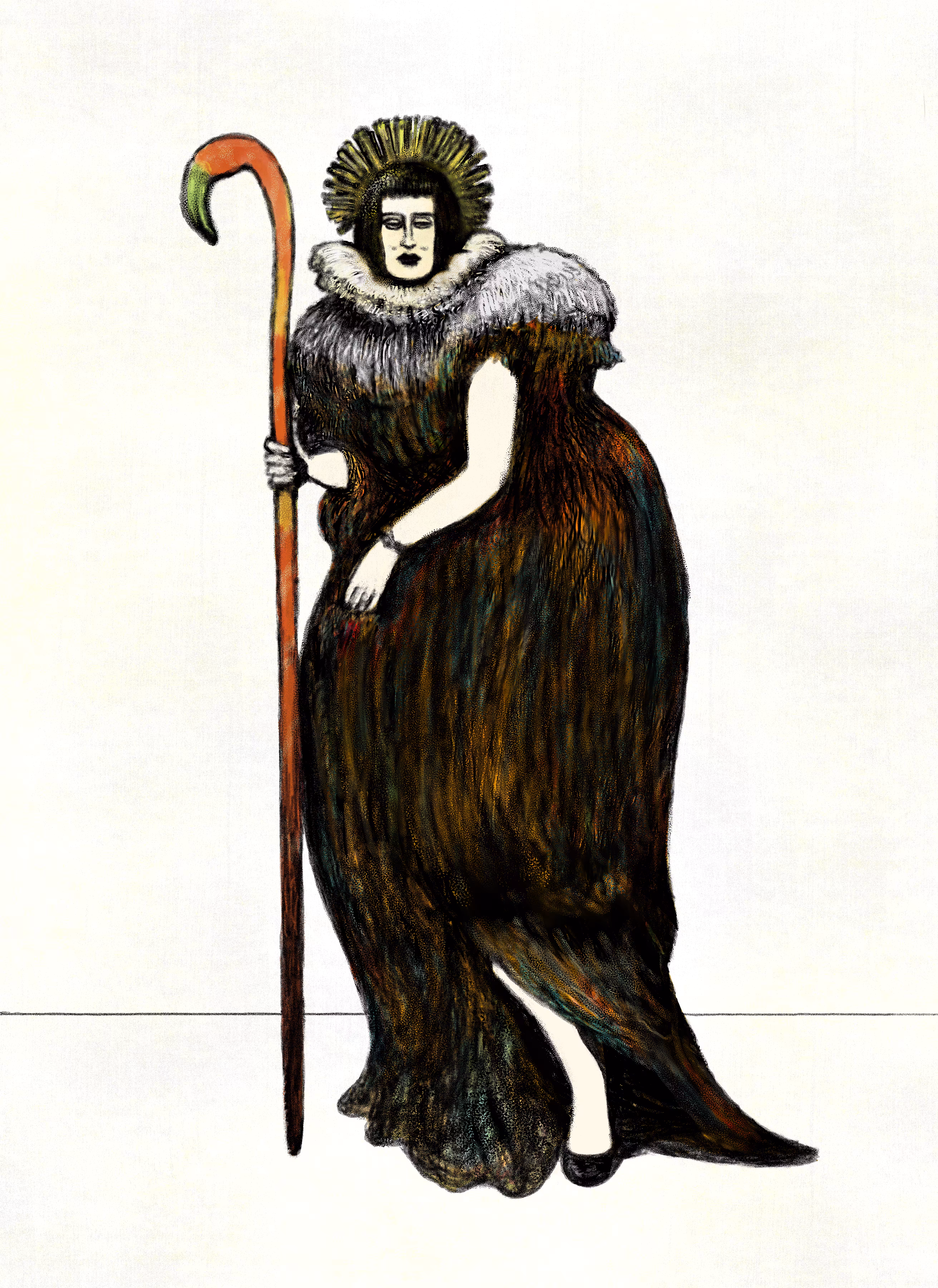 Norimichi Umemura's Collection: A woman with a flamingo cane.