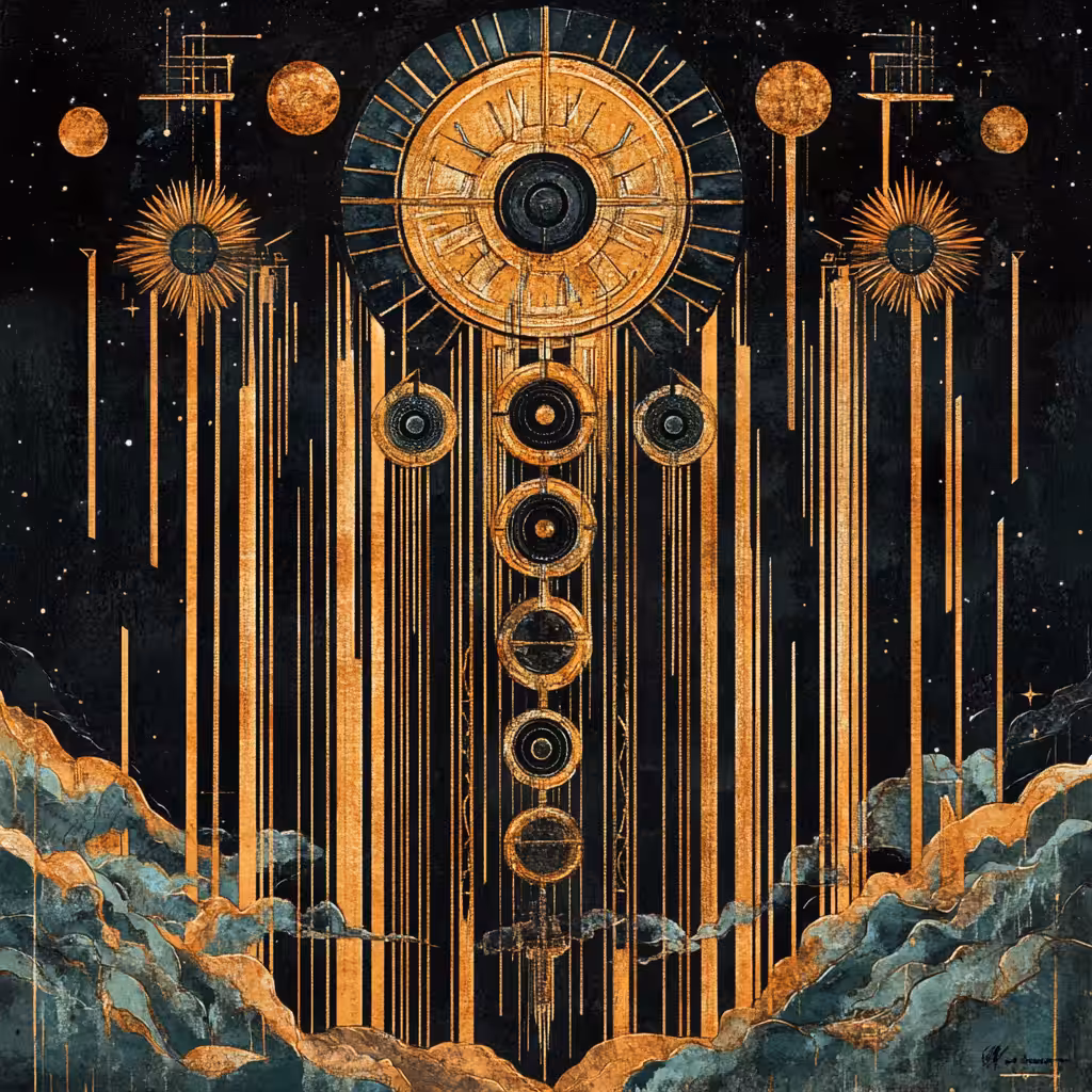 The work of art made in a style combining elements of Art Deco and futurism