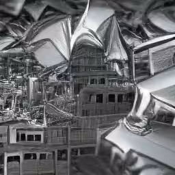 The GANS Collective: A 3D Render of a Cityscape Made of Silver in the Style of M.C. Escher (IMAX render)