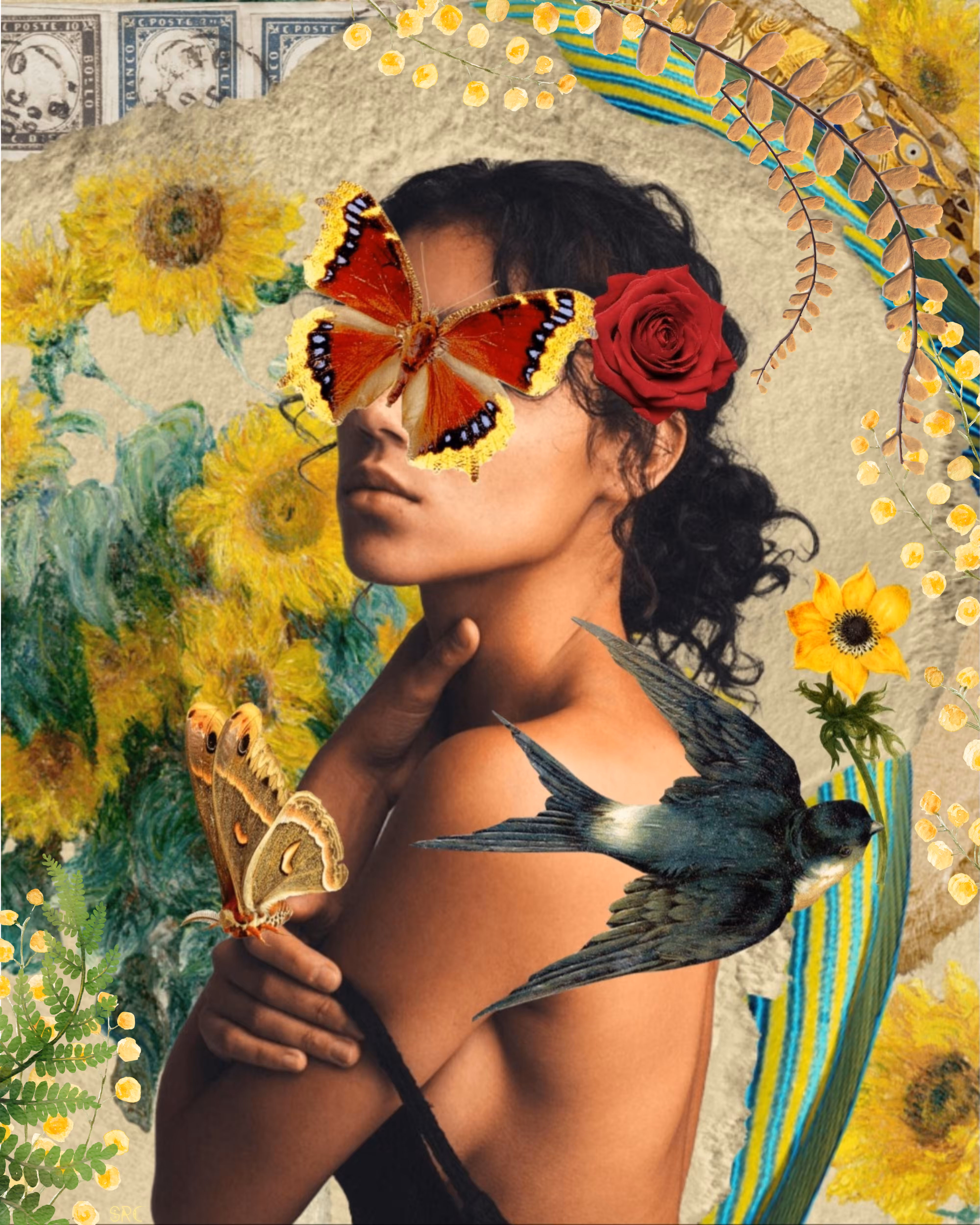 1/1 Collage Art : Blind to Her Own Beauty