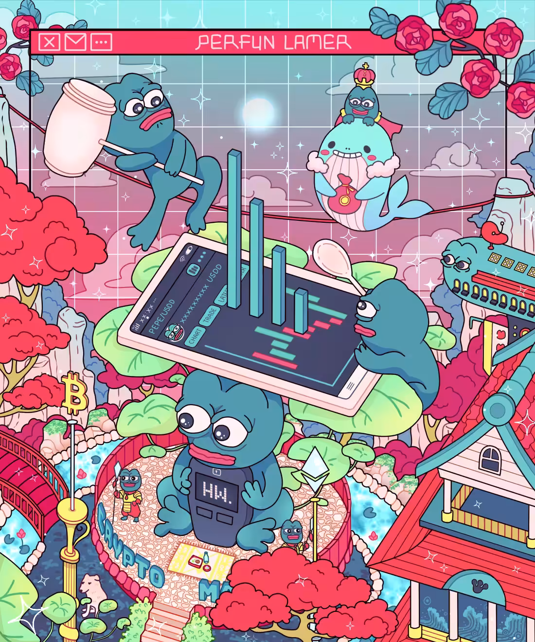 Crypto market with frogs