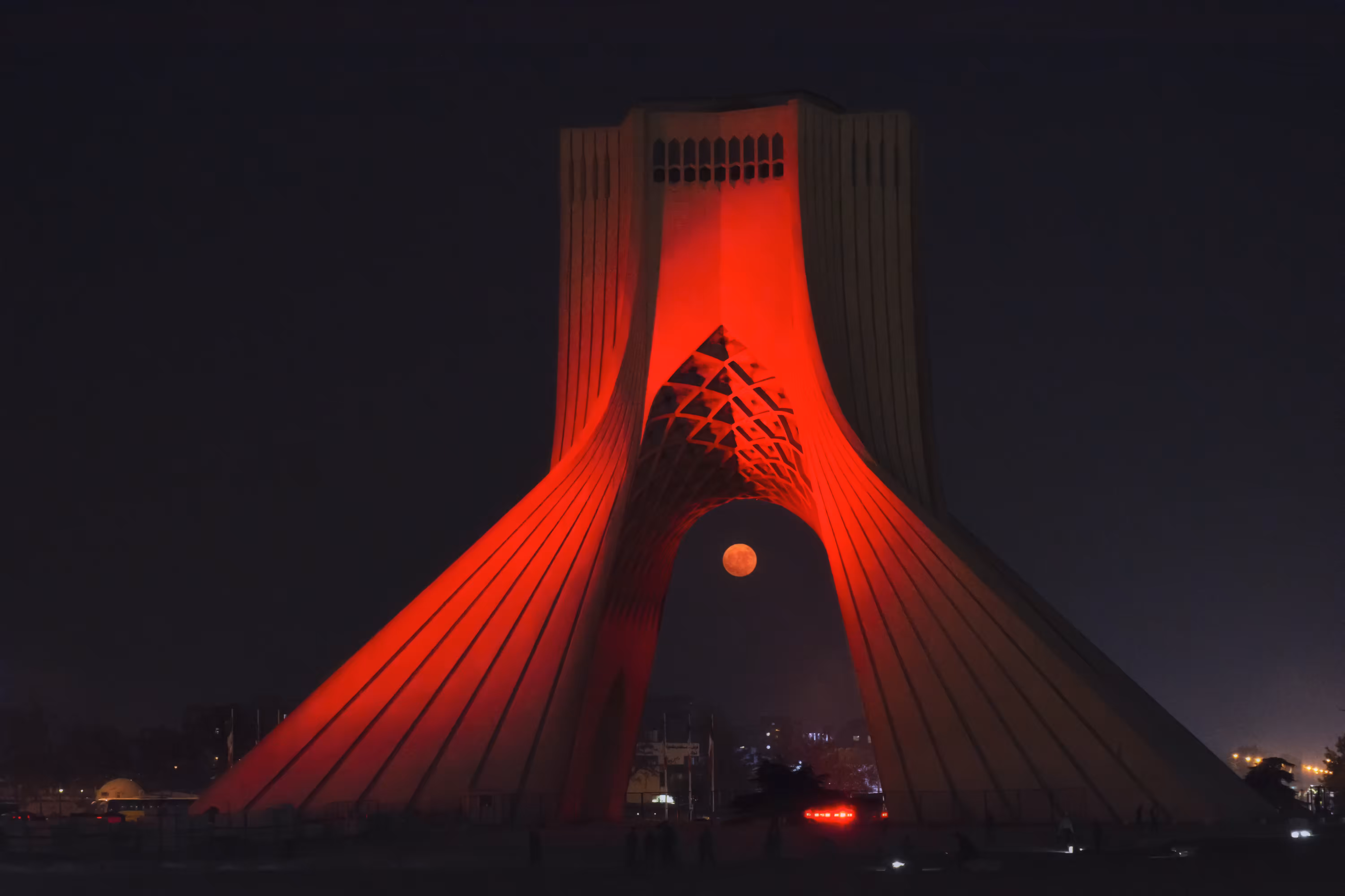 Super Red Moon and Red Azadi Tower