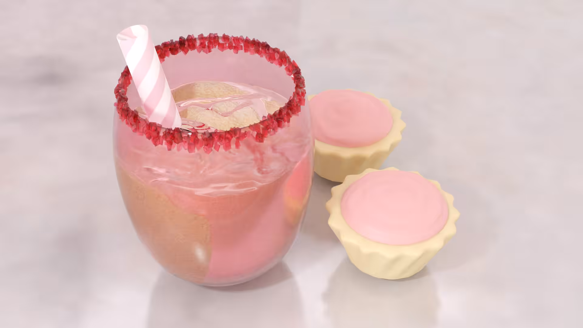 White chocolate margarita with strawberry praline cups