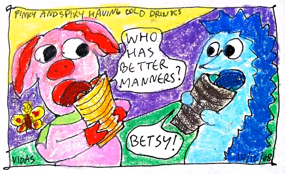 Pinky And Spiky Having Cold Drinks