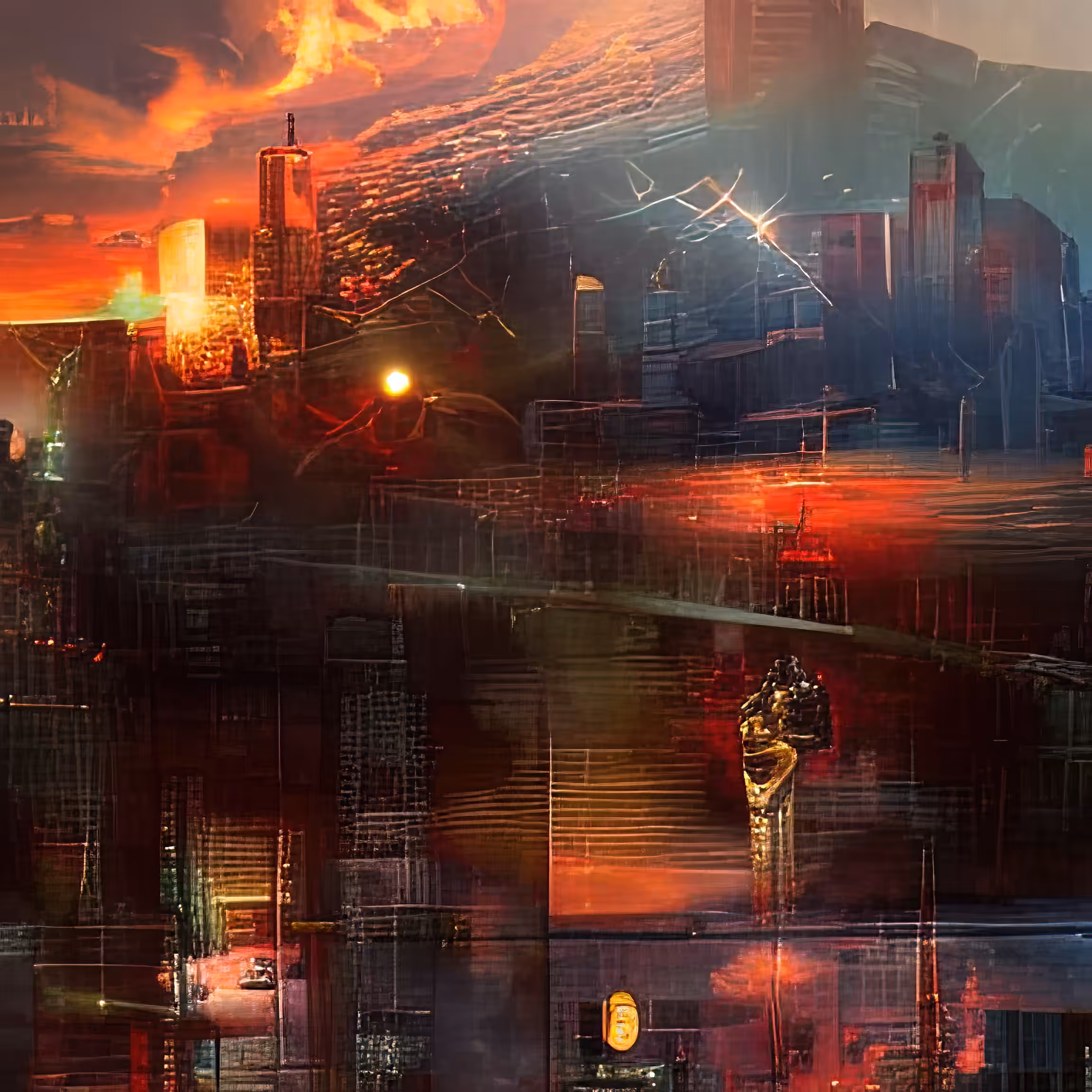 cyberpunk city panorama sunset 1167331886