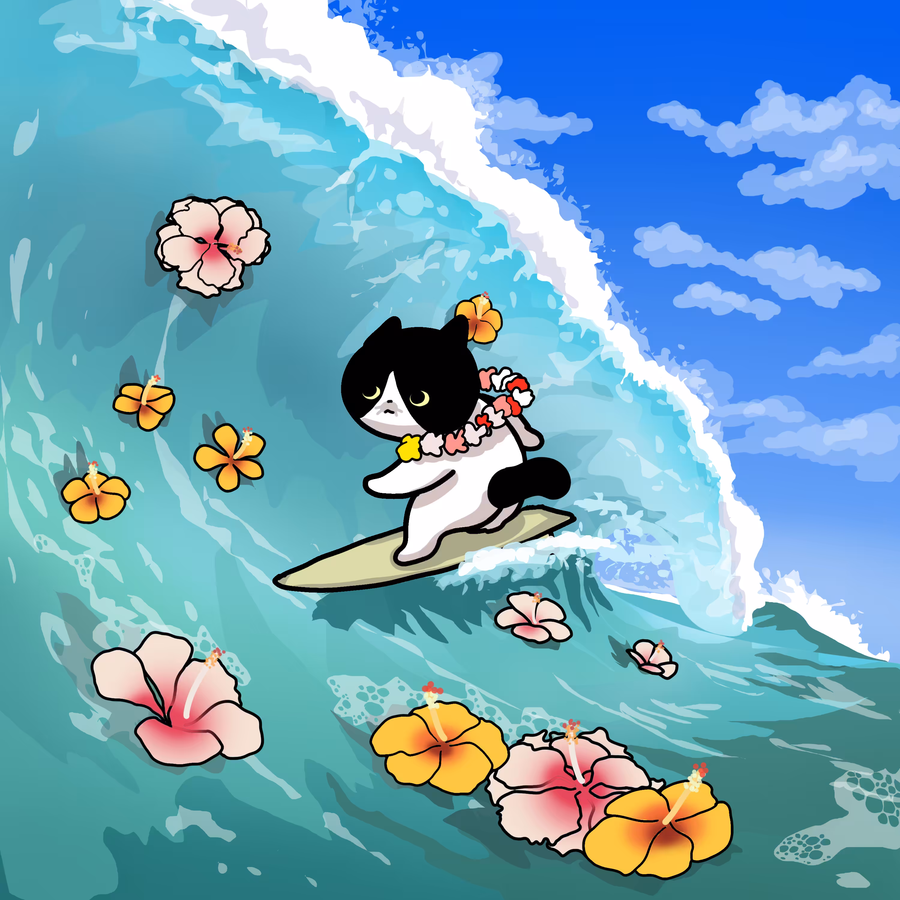Cat Summer Vacation Surfing in Hawaii