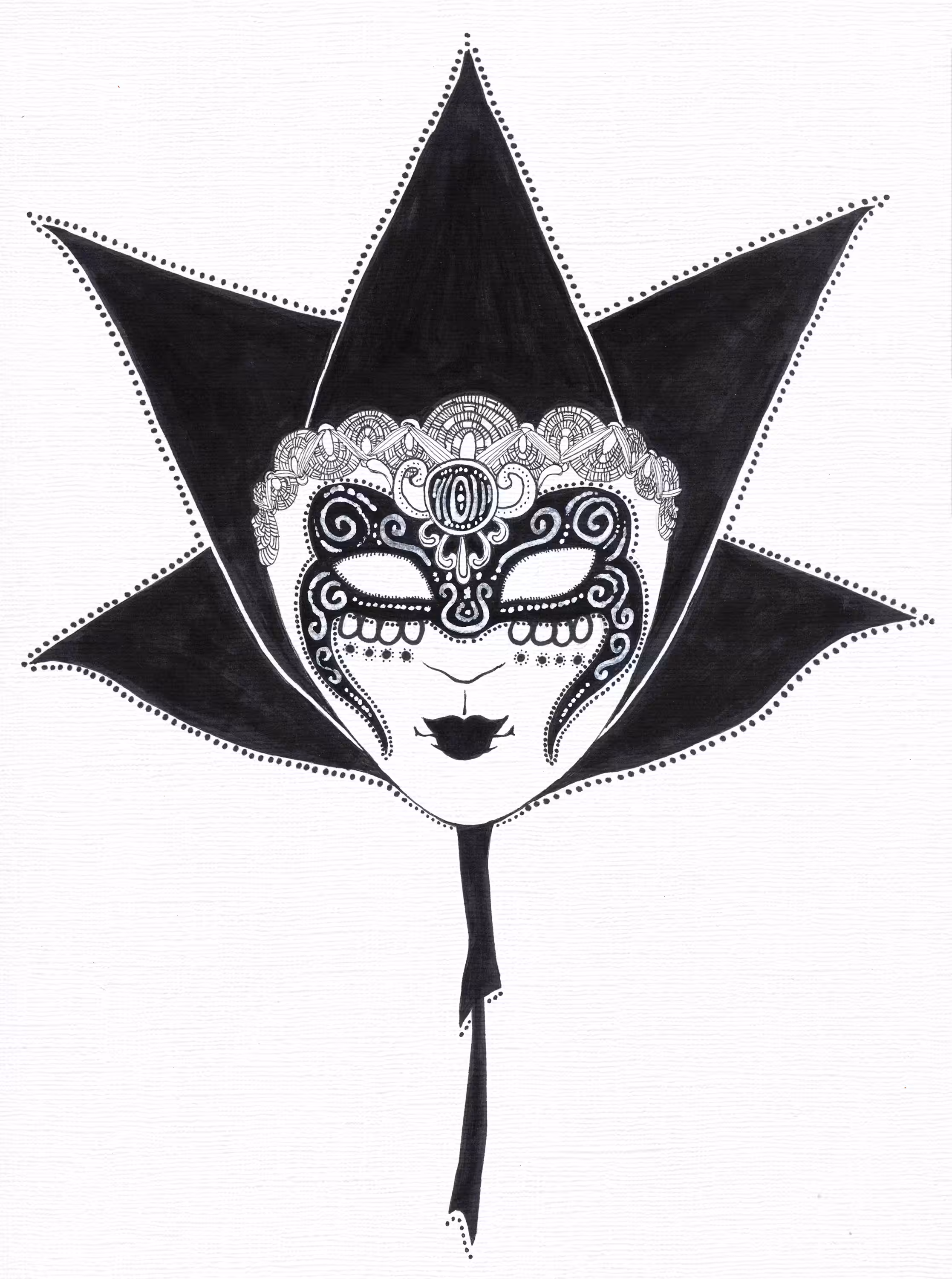 mask in pen and ink