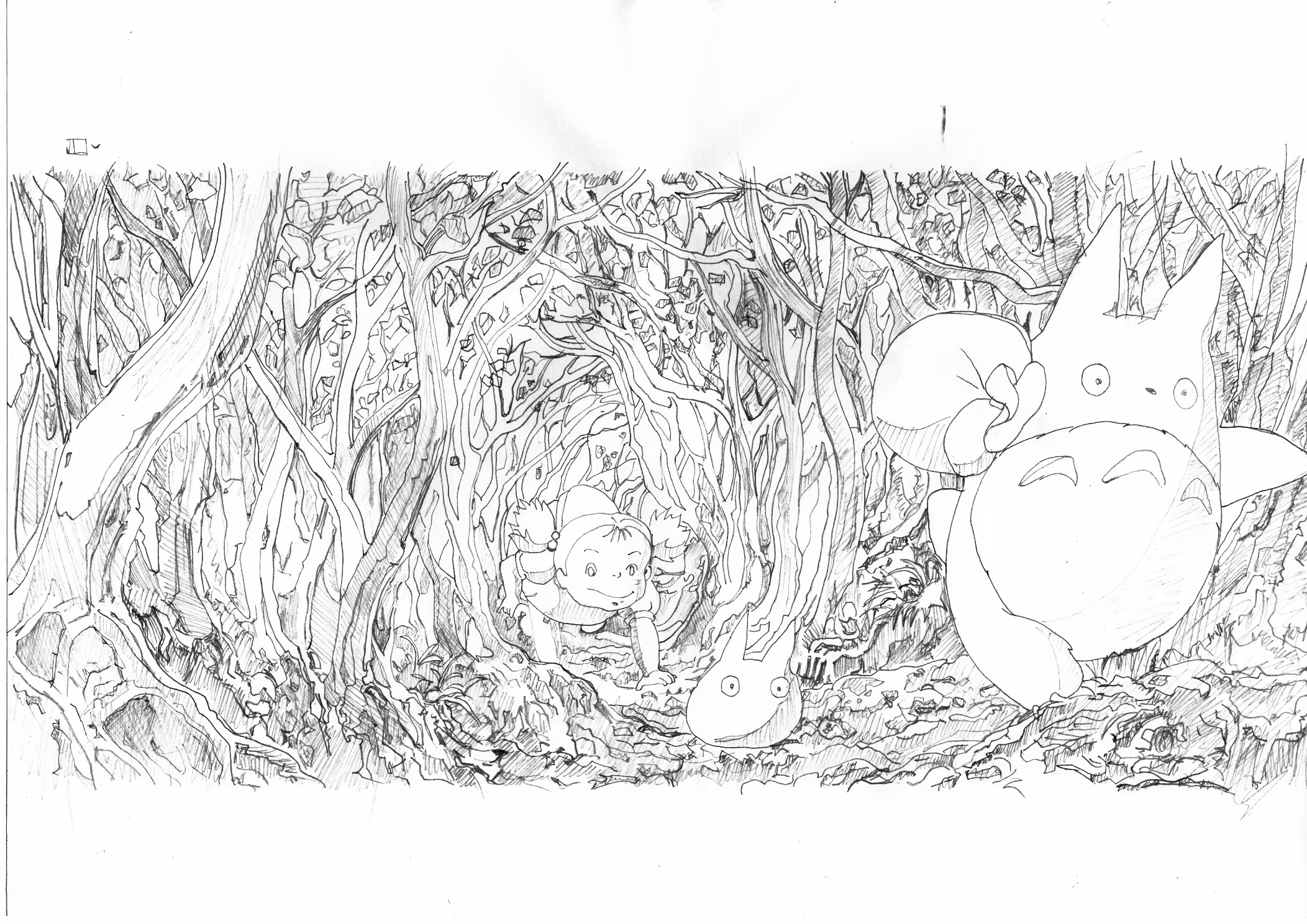 Homage to My Neighbor Totoro. Hand - drawn illustration.