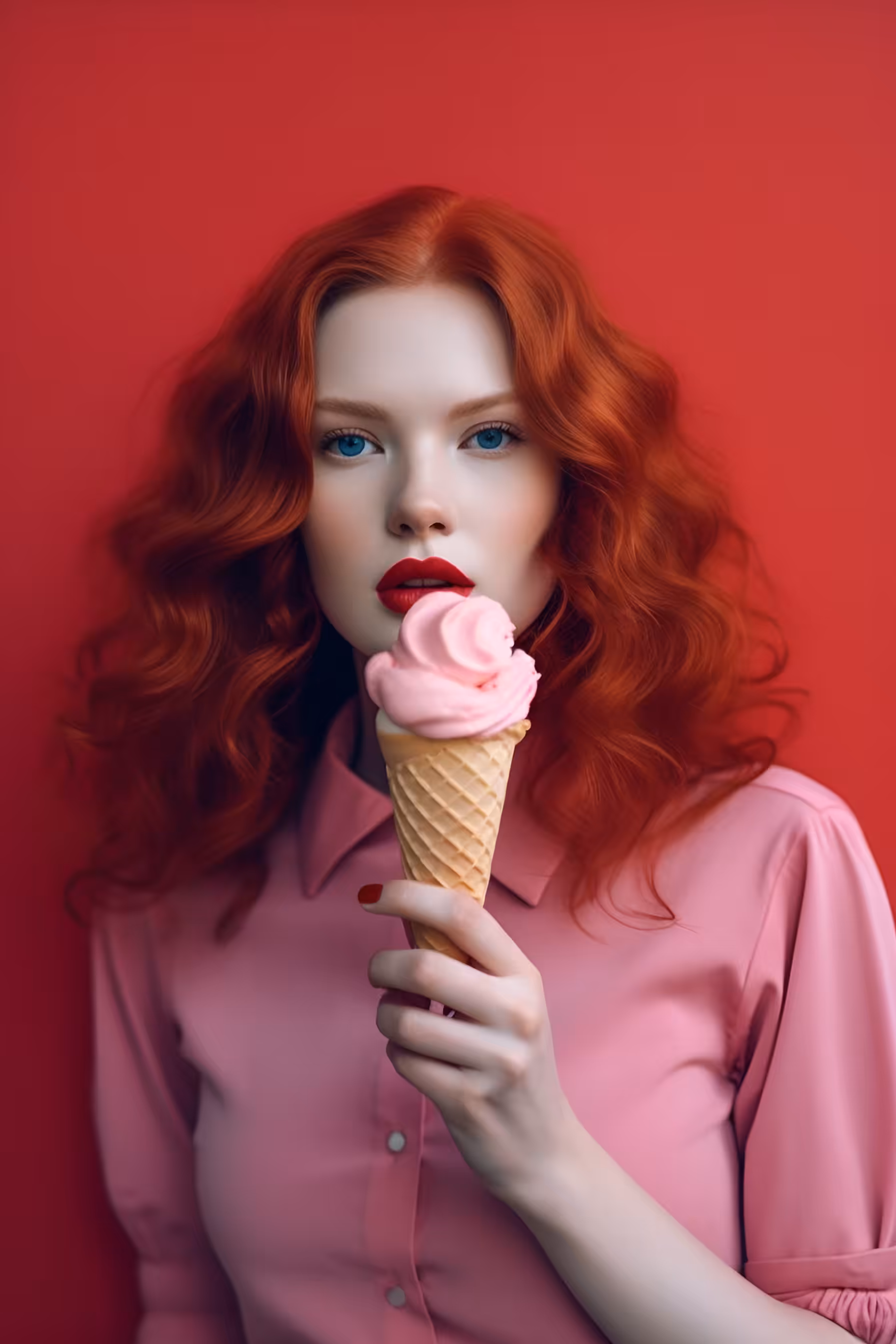 Redhead Ice Cream Girl - Pink