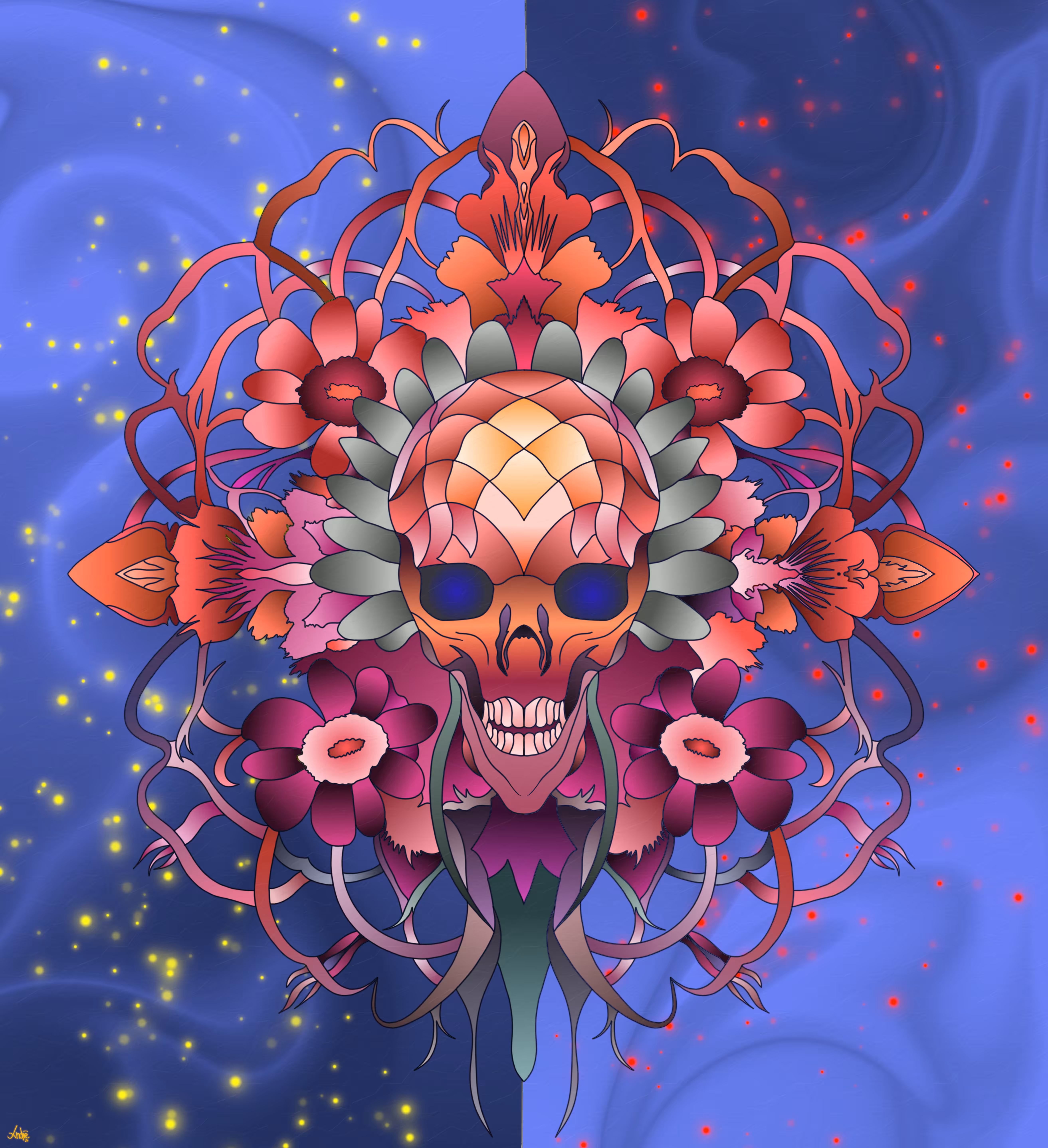 Symmetrical skull with flower (Version 4)