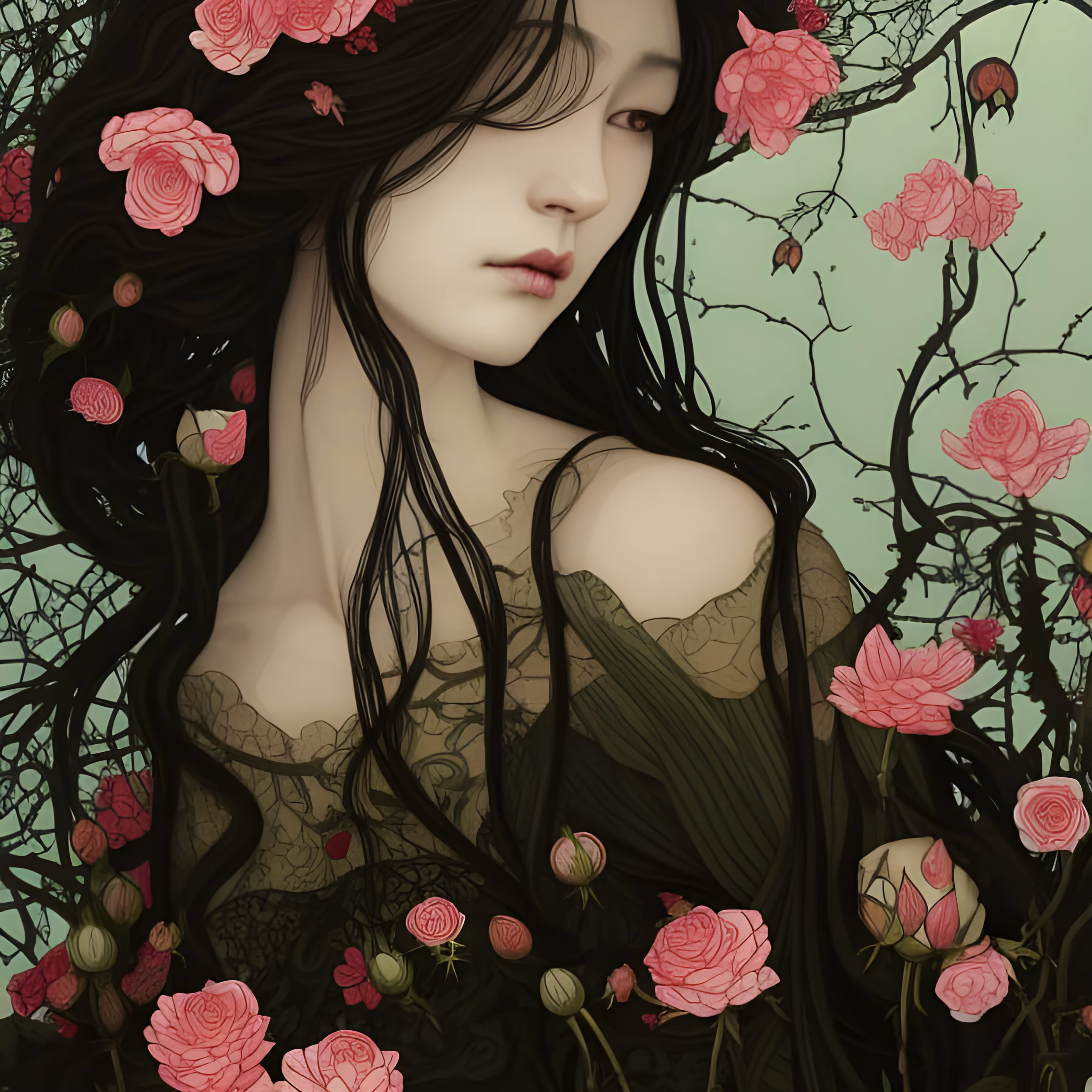 Looking at pink roses