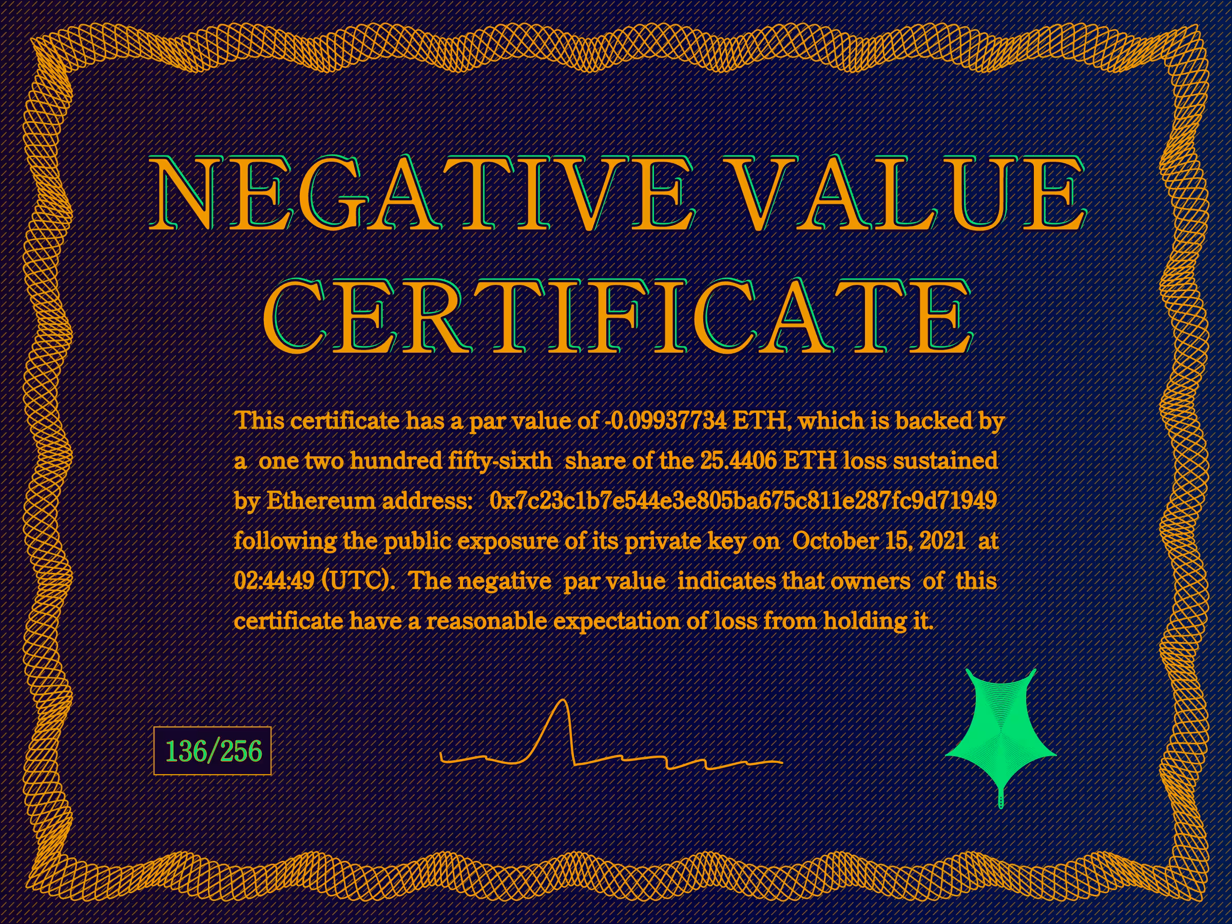 Negative Value Certificate #136 of 256