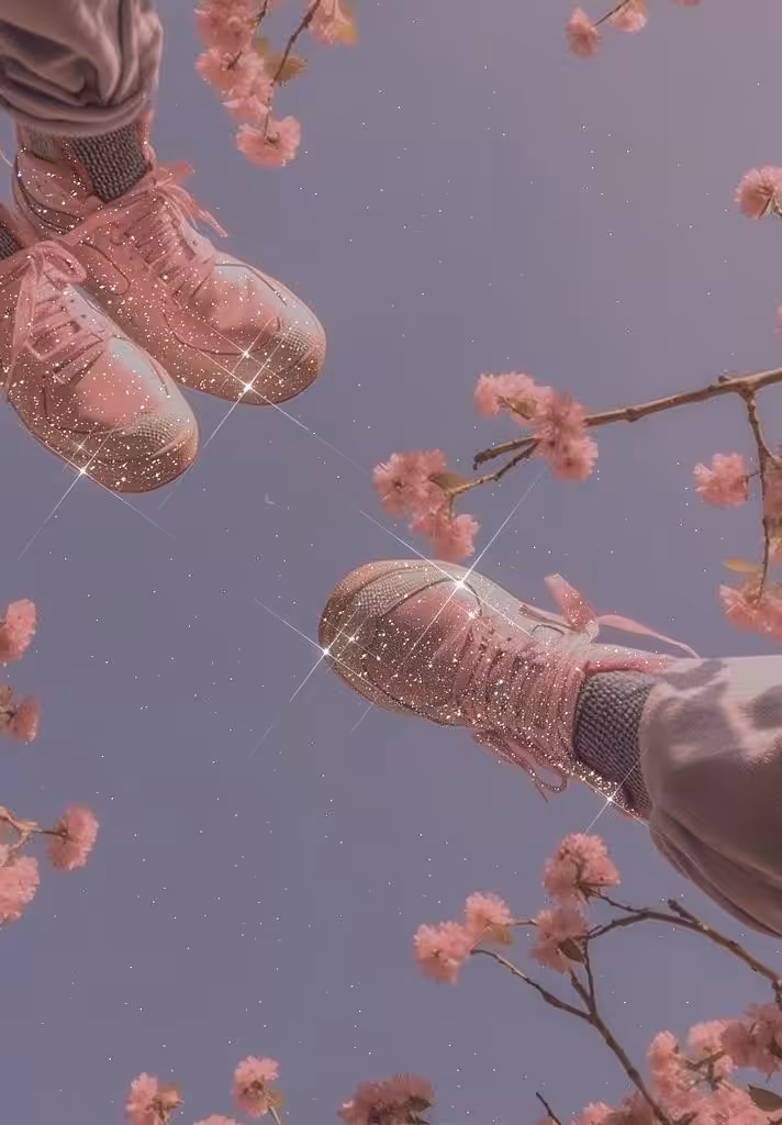Pink sneakers on a spring day