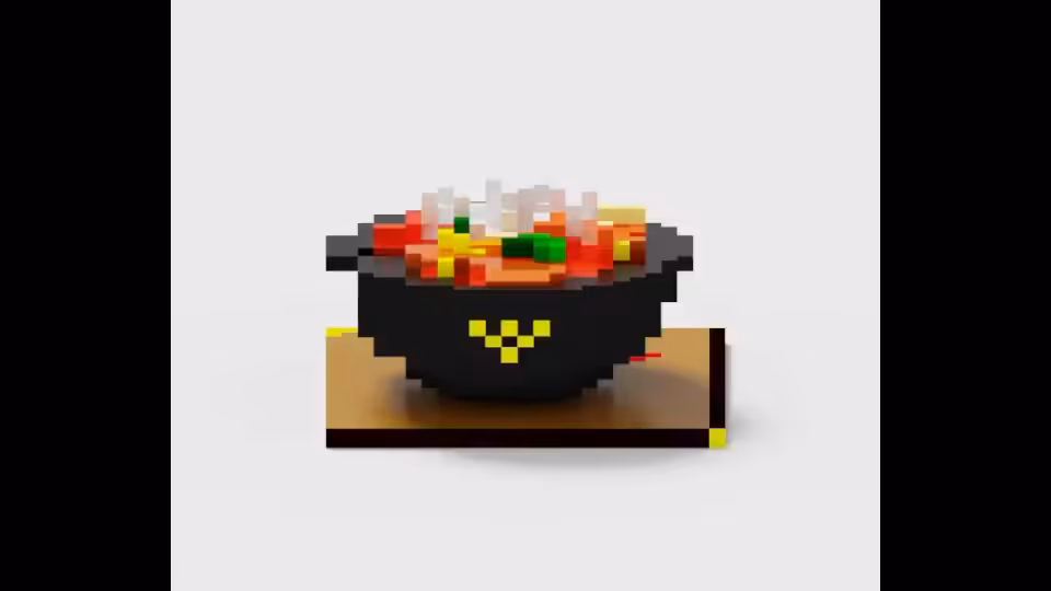 Voxel Dreams: K-Food Series #06: Amazonian Palm Curry (bogsung-a yaja kale) 복숭아 야자 카레, by The Chef (a.k.a @wasem_simon)