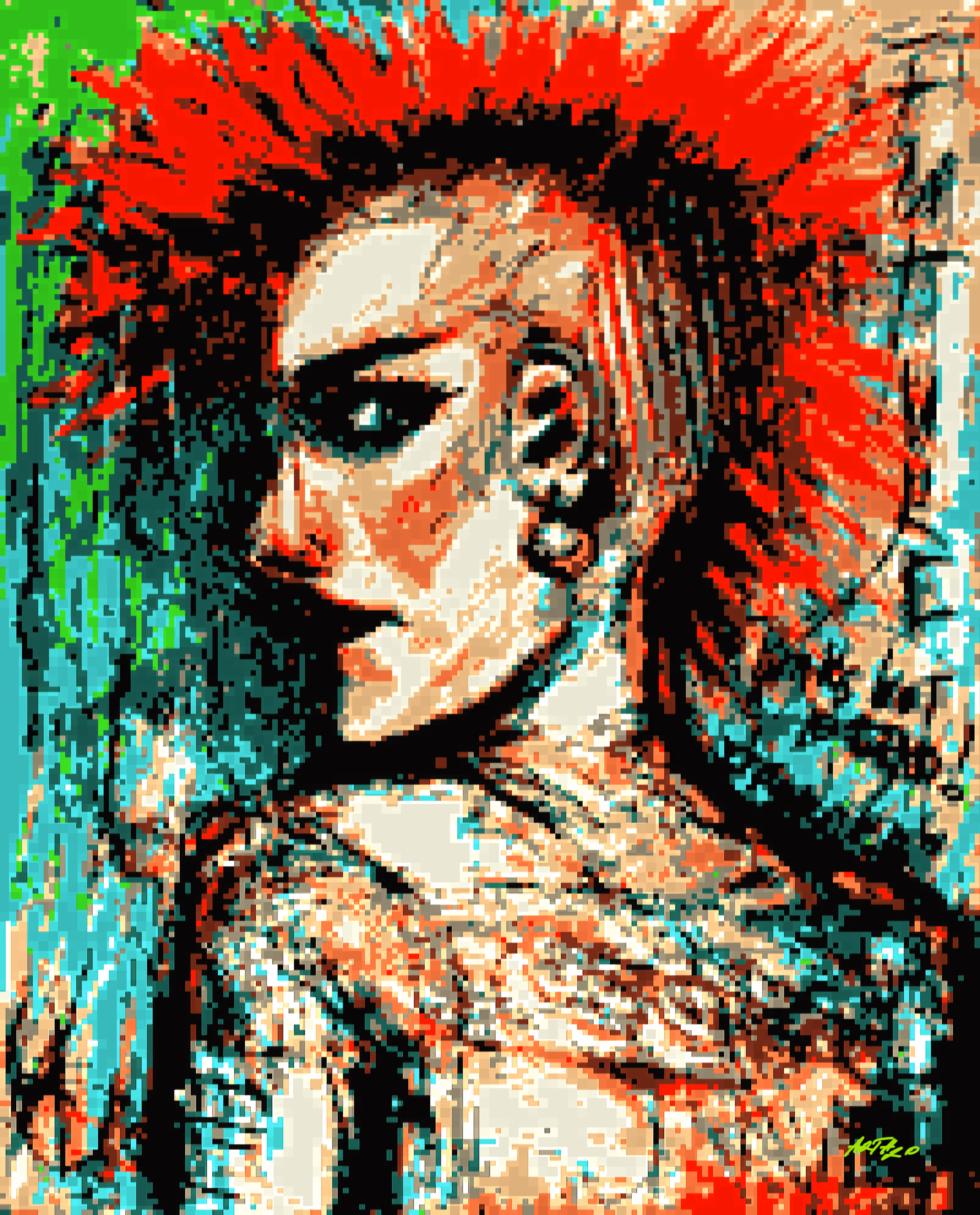 Original Digital Artwork: Fierce Pixelated Rebellio -  A Red-Haired Punk's Manifesto 20x26inch big art