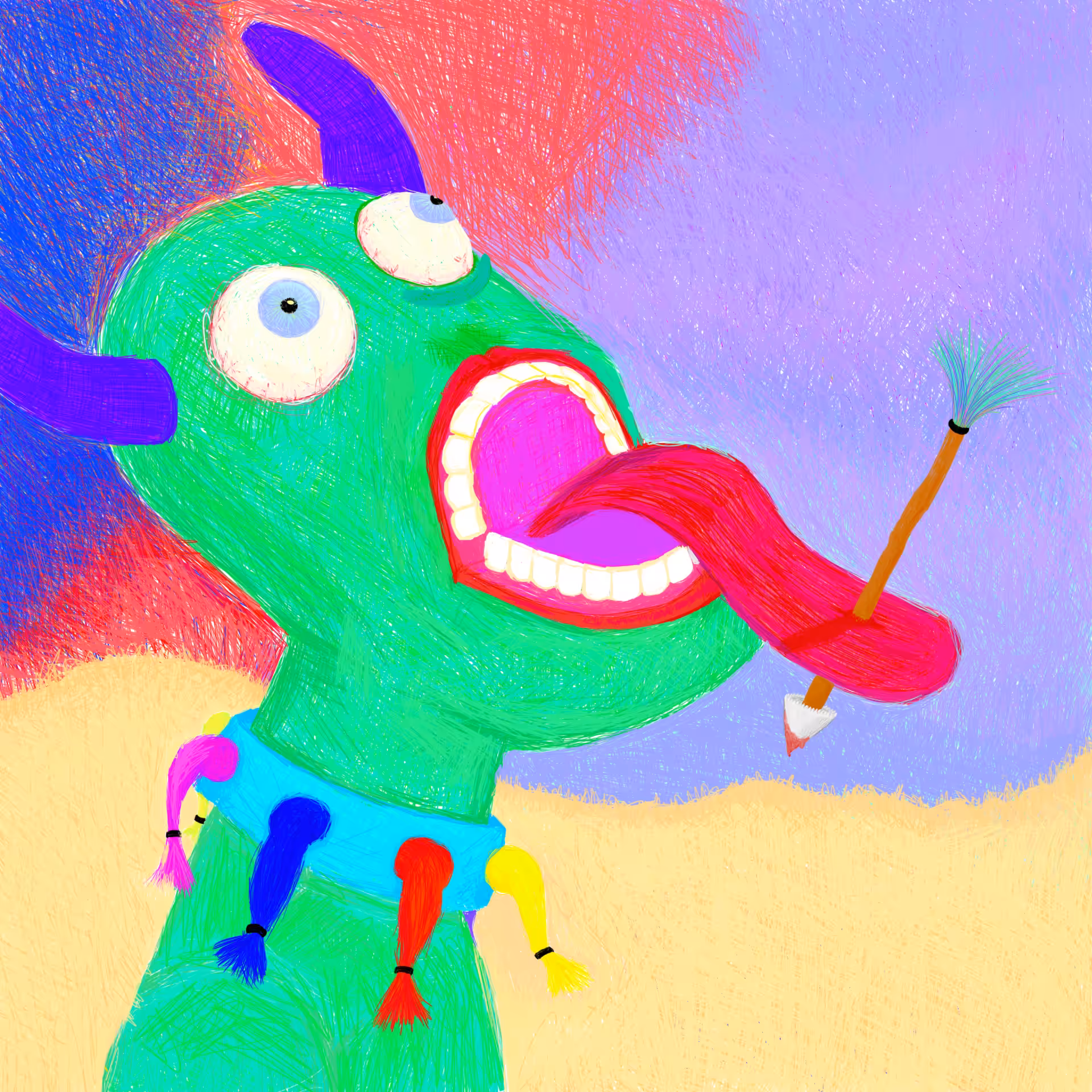 Warrior with an arrow stuck in his tongue