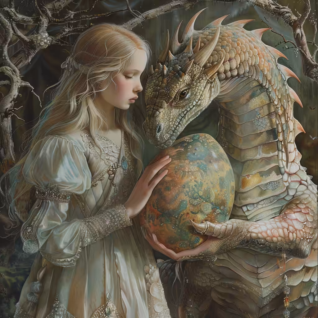 Illustration for the children's fairy tale "the girl and the Dragon"