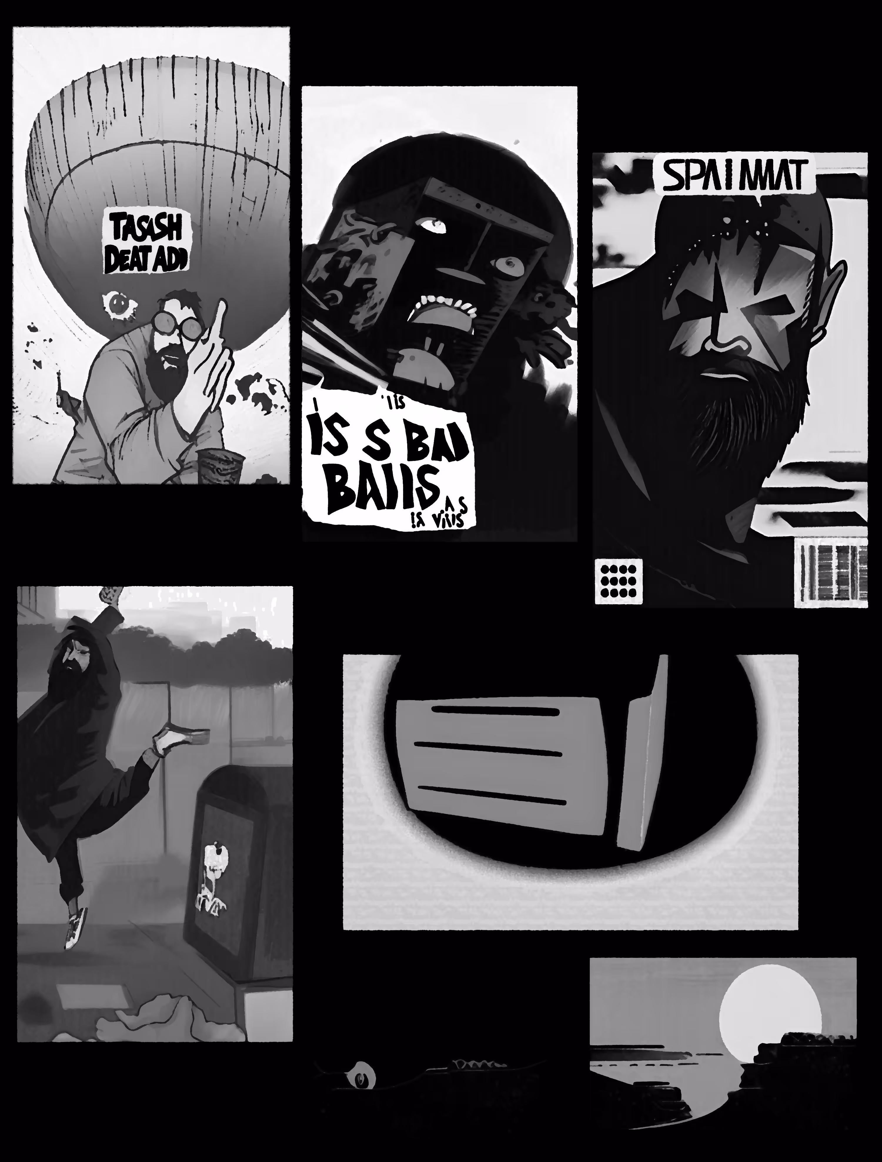 #SPAMART and #BADVIBESONLY comic - B&W Version